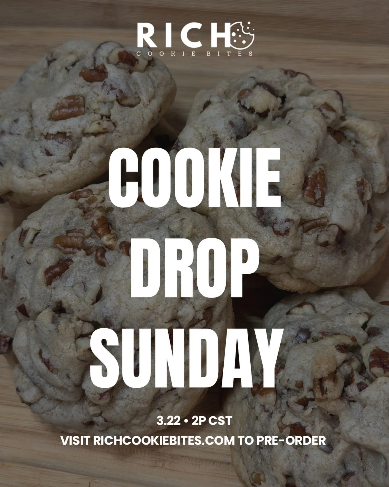 🚨🍪 COOKIE DROP ALERT &hellip; mark your calendars &mdash; sunday, march 22nd at 2p cst &mdash; the next RICH Cookie Bites drop goes LIVE. 

soft, decadent, small-batch cookies made to sell out&hellip; fast. don&rsquo;t miss your favorites.

🍪 pre-