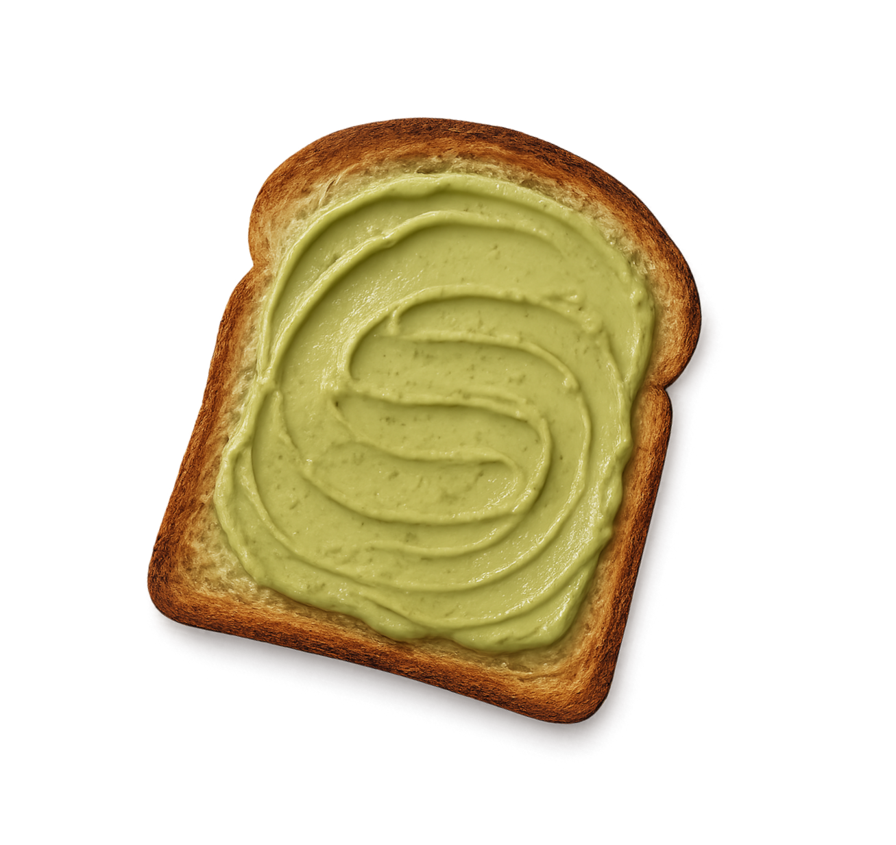 Slice of bread with spread of pistachio spread cream