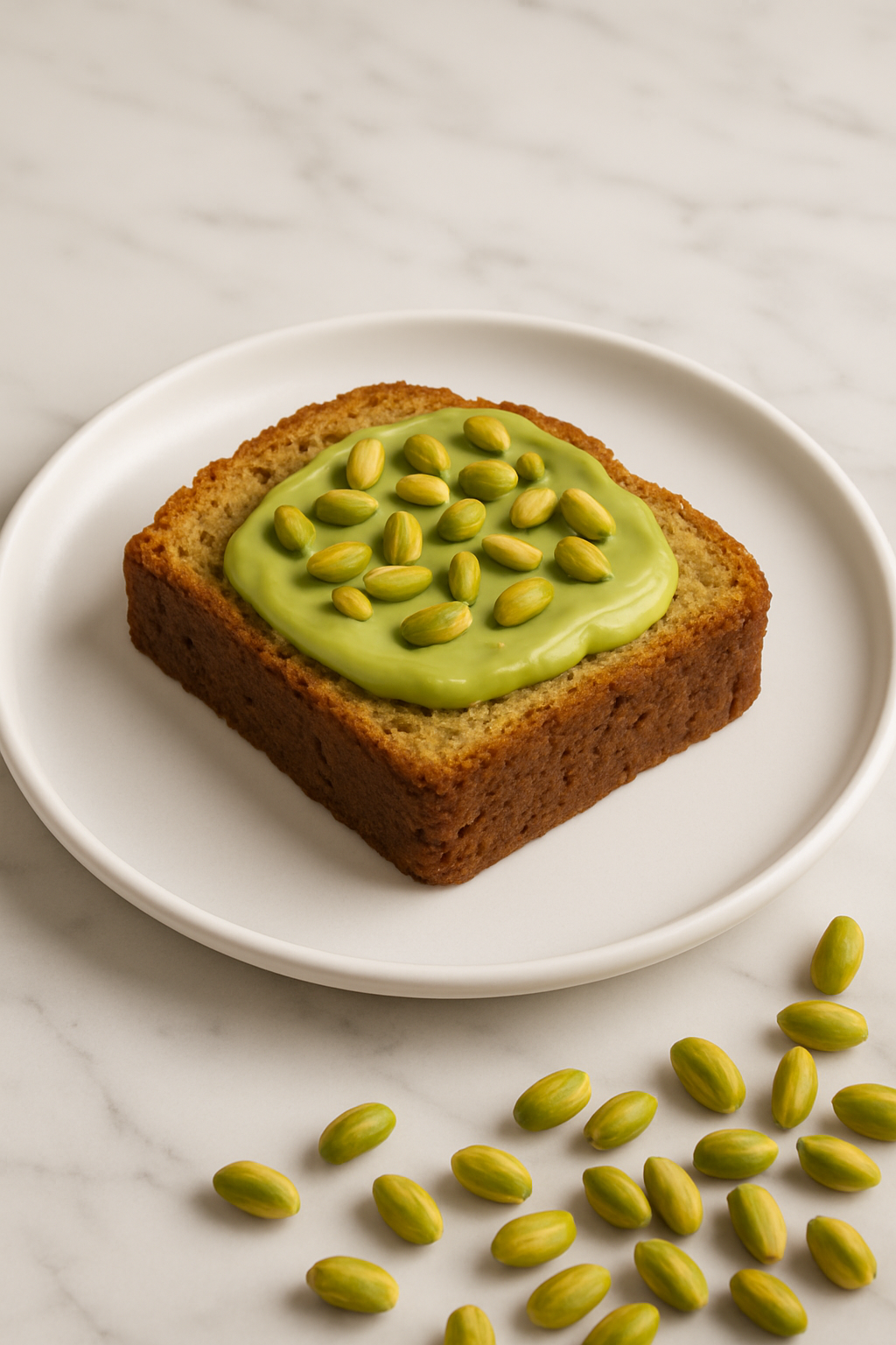 A slice of banana bread with pistachio