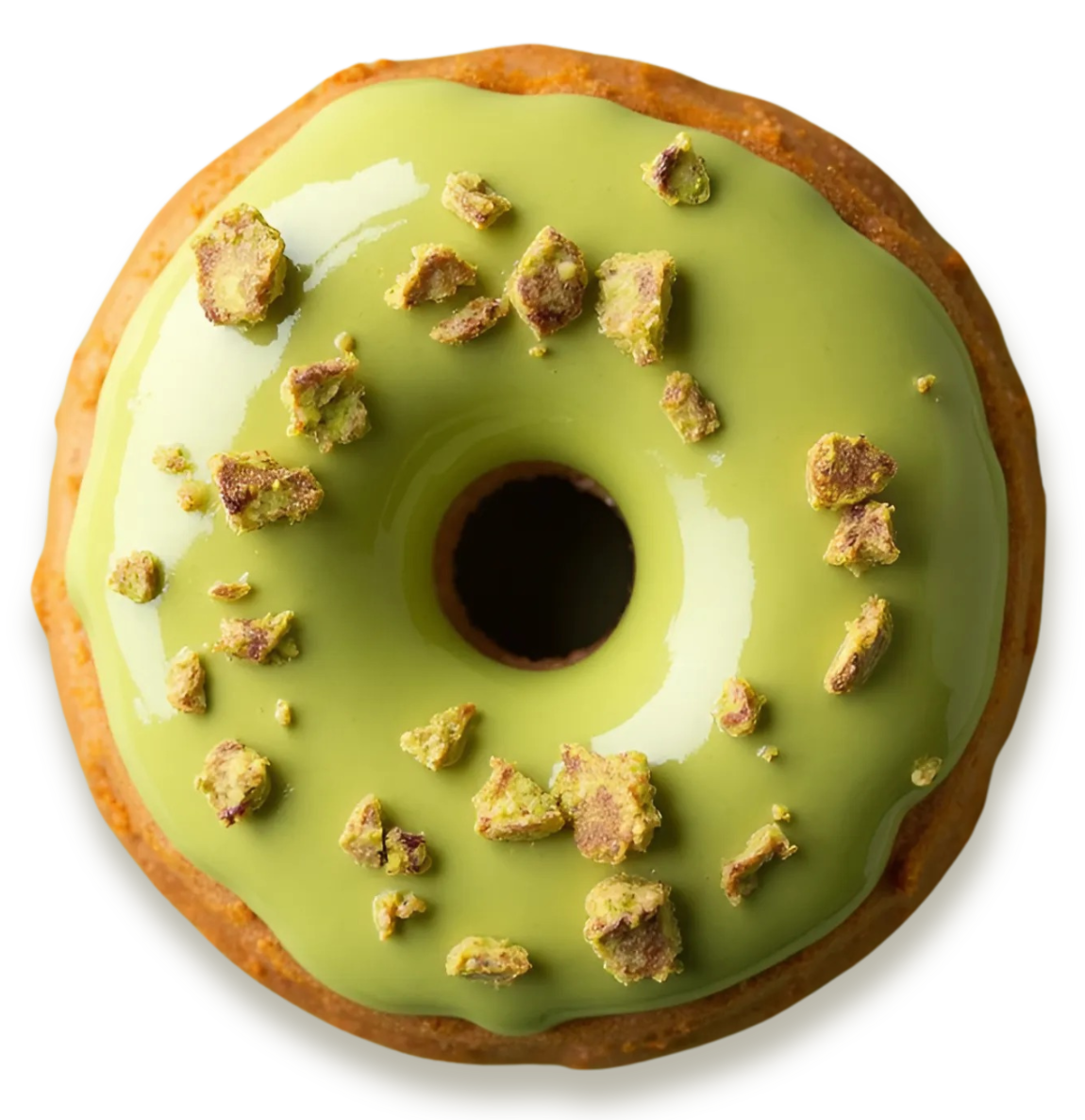 Freshly baked donuts glazed with creamy Nutchio pistachio butter, showcasing delicious pistachio-inspired treats