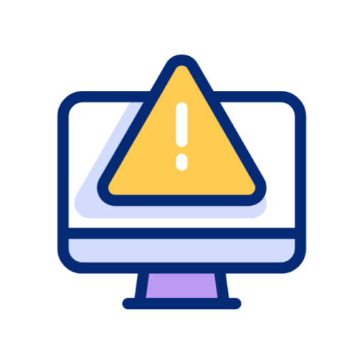 Computer monitor displaying a yellow warning triangle with an exclamation mark.