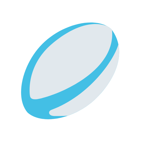 A stylized 3D illustration of a rugby ball with a light blue and white color scheme.
