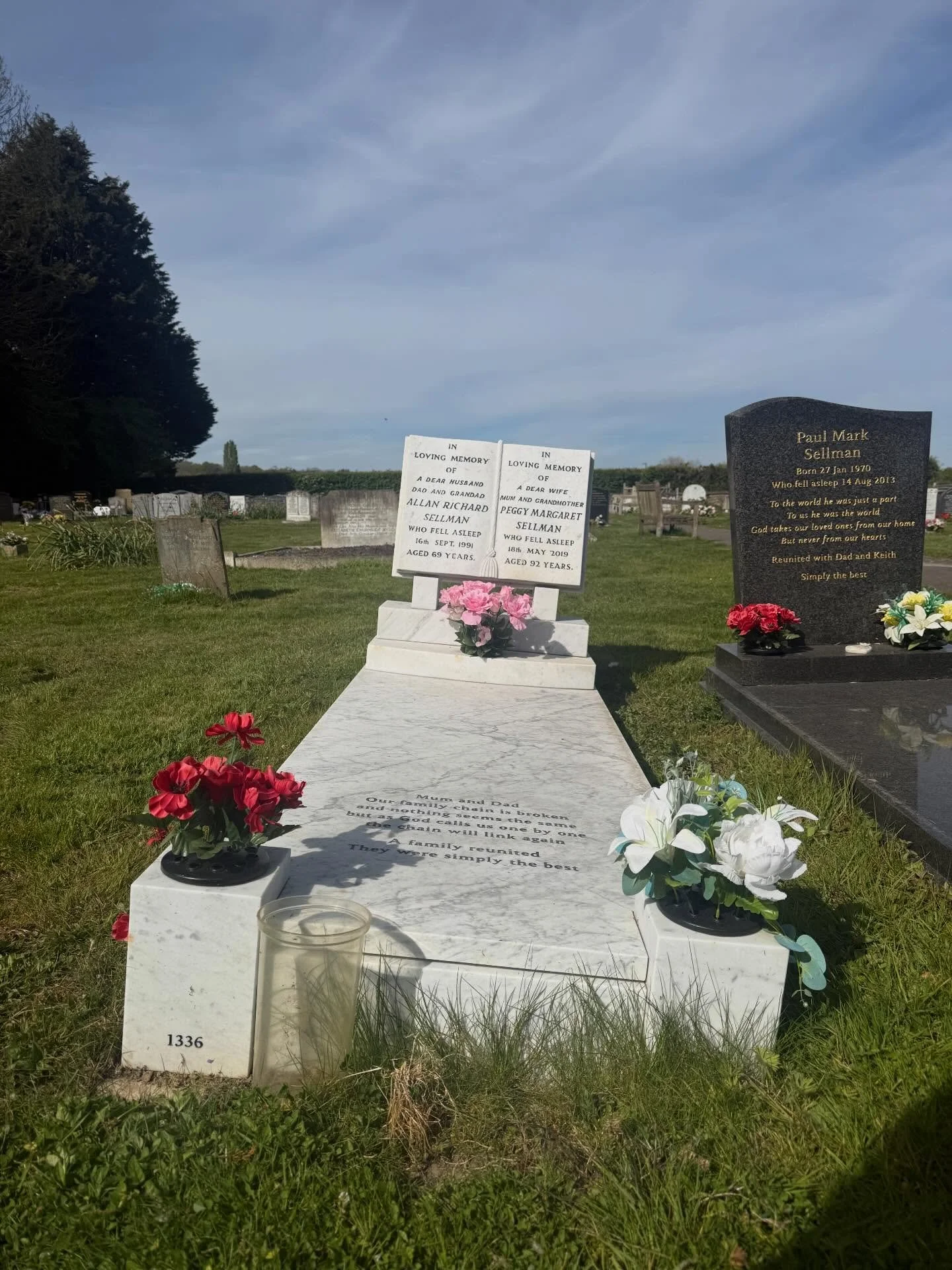 A long day in Wateringbury cemetery re levelling these two graves for a client.
I cleaned them about 18 months ago and pleased to say they were in the same condition i left them in.
Just had to wait for the drier weather to set them straight, to insu