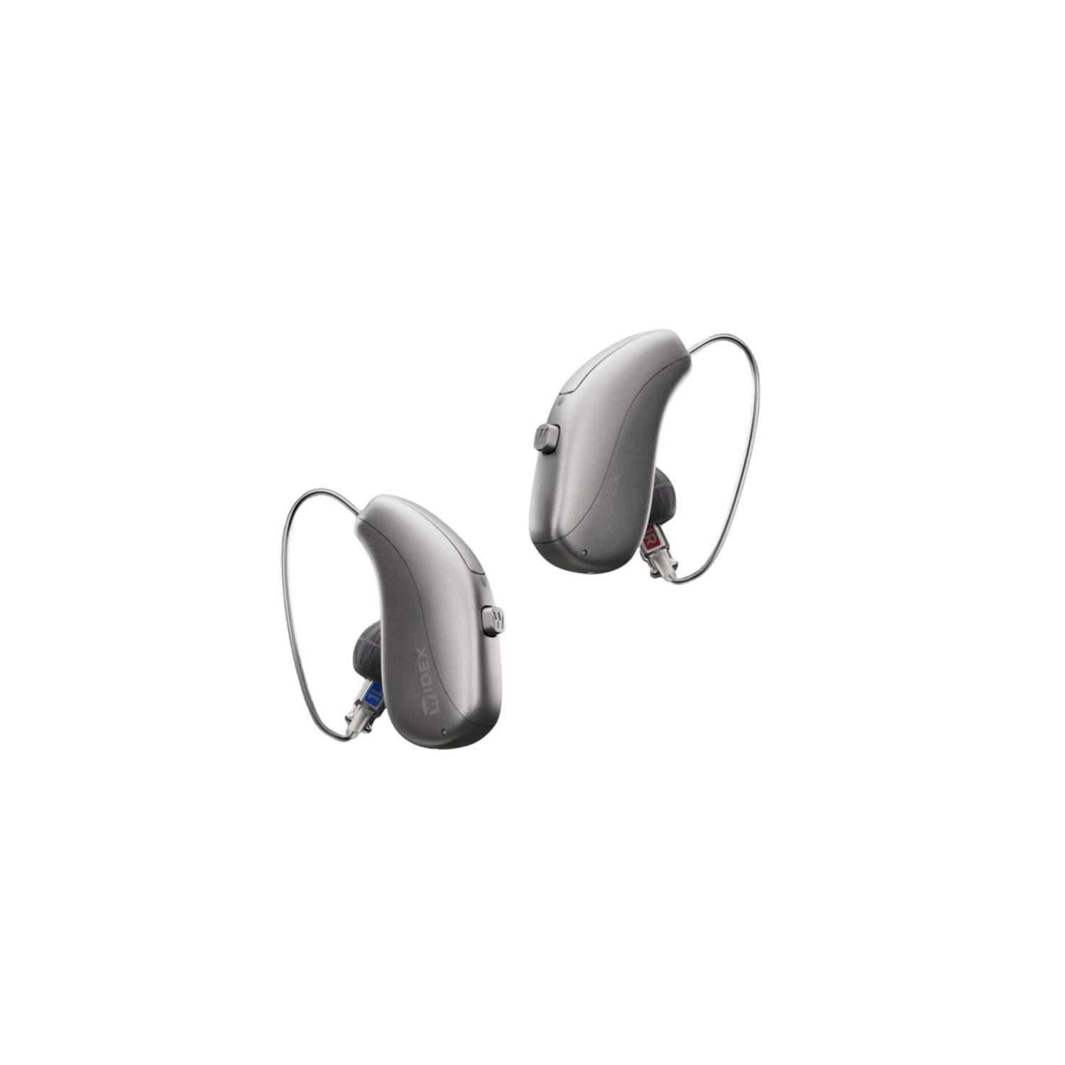 Hearing aids shown on a white background.