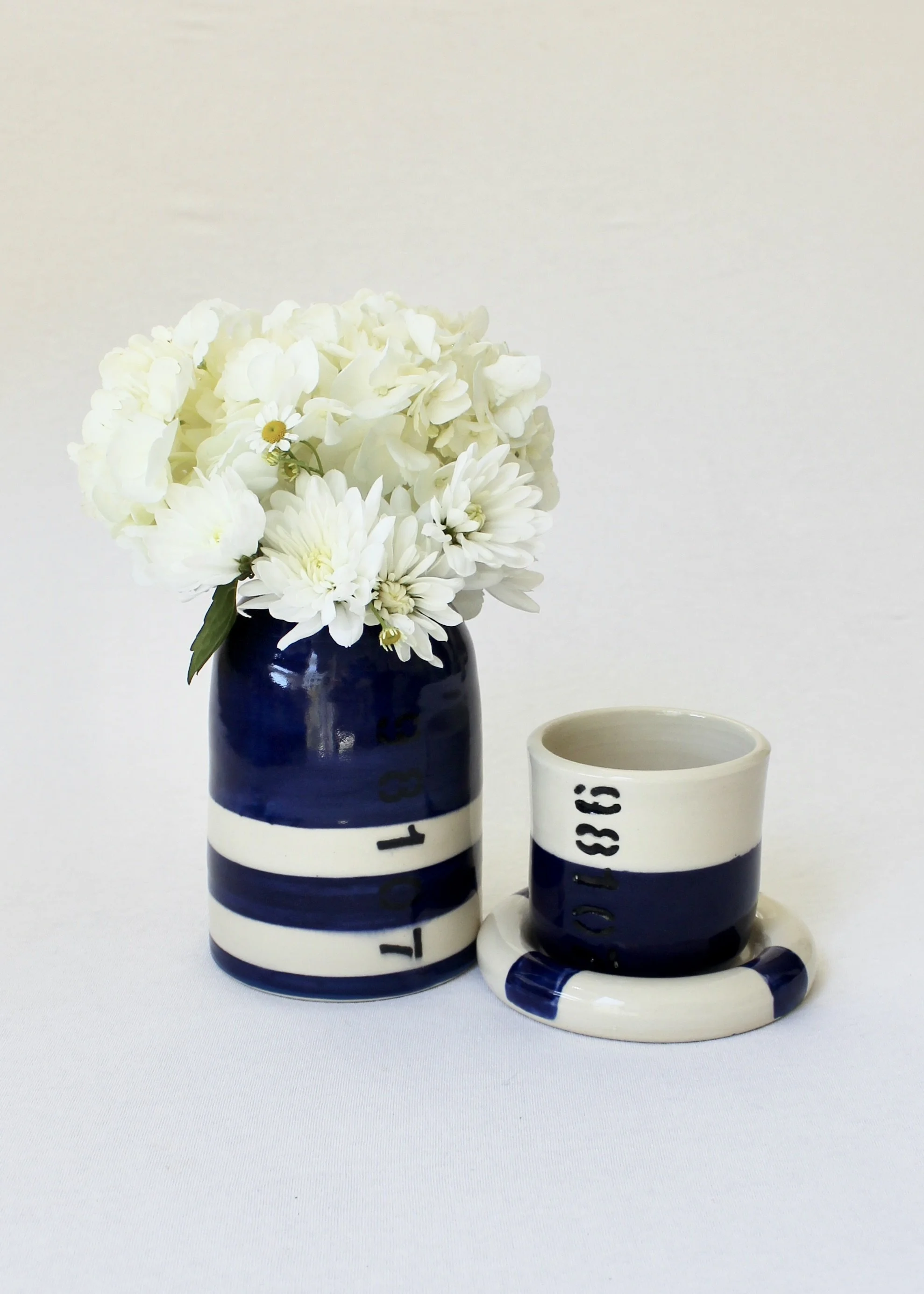 Buoy Vase - Navy Blue & White