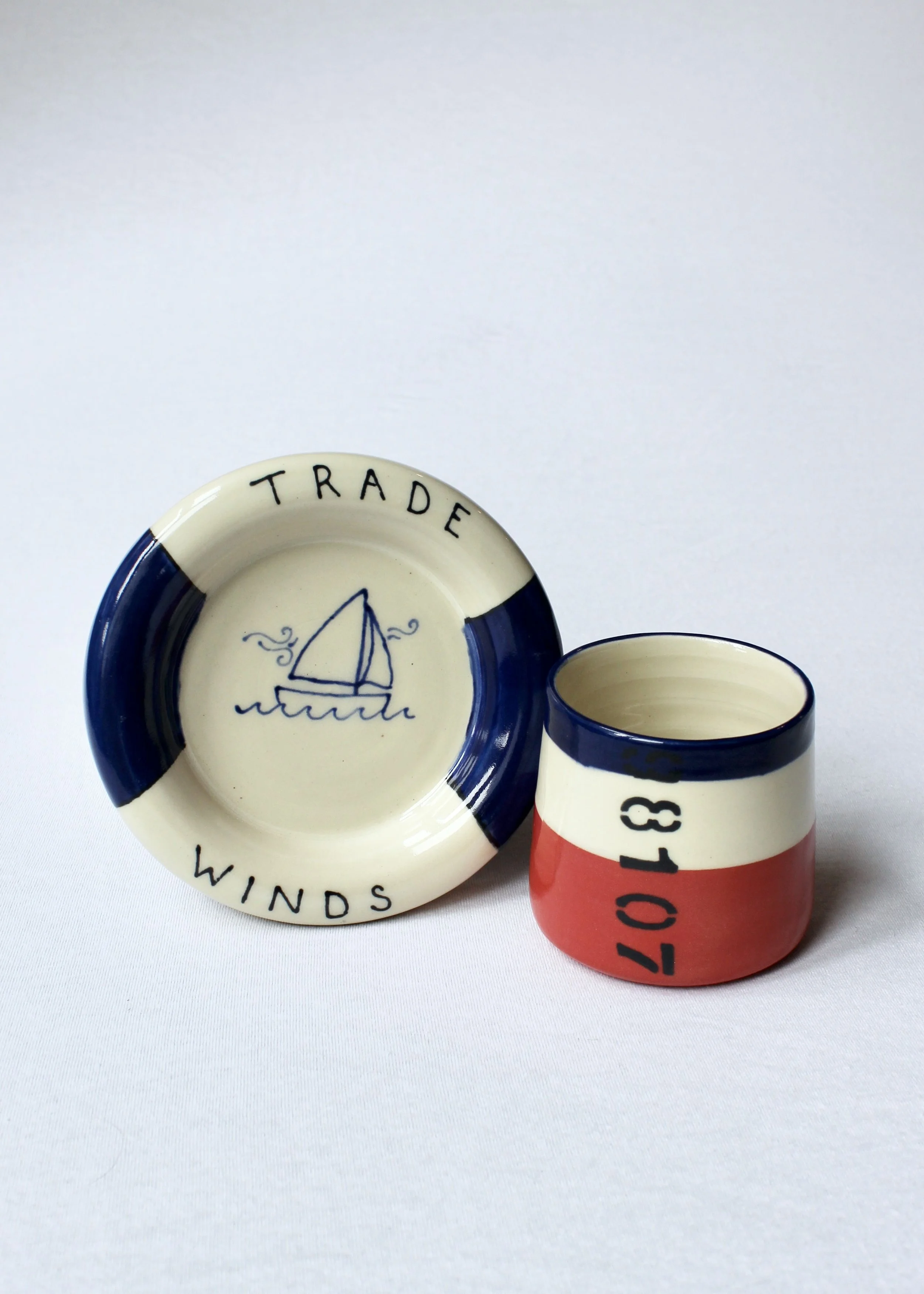 Buoy Cup & Coaster - Navy Blue & Red