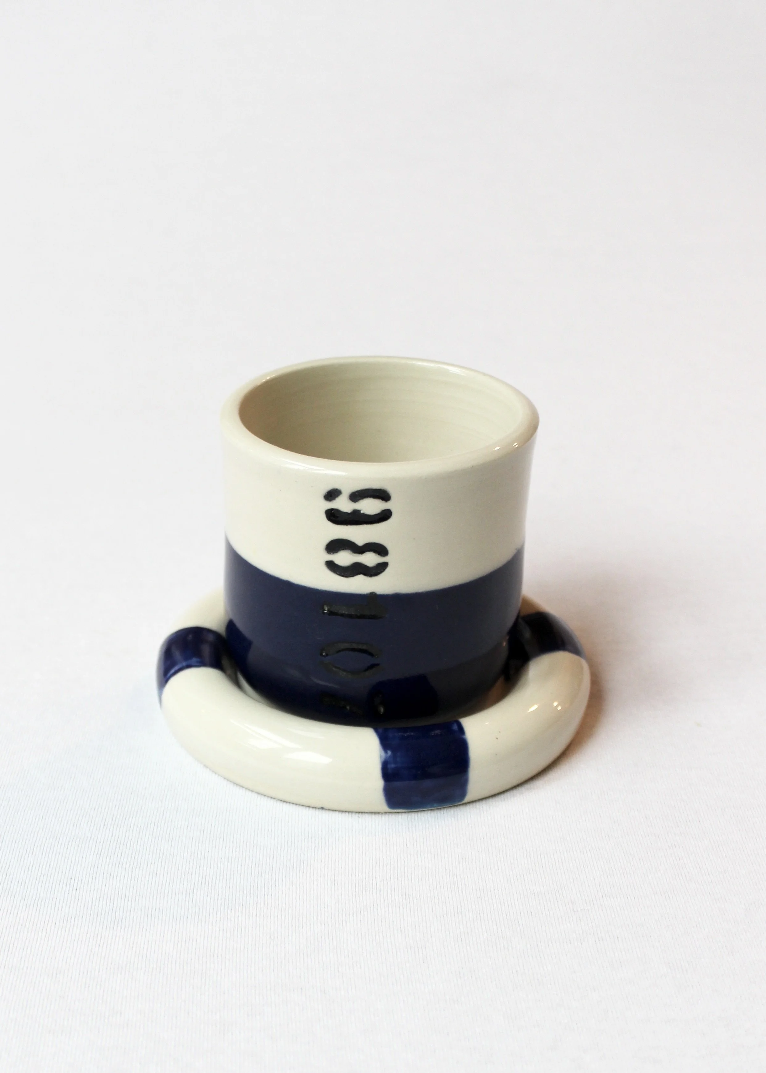 Buoy Cup & Coaster - Navy Blue & White