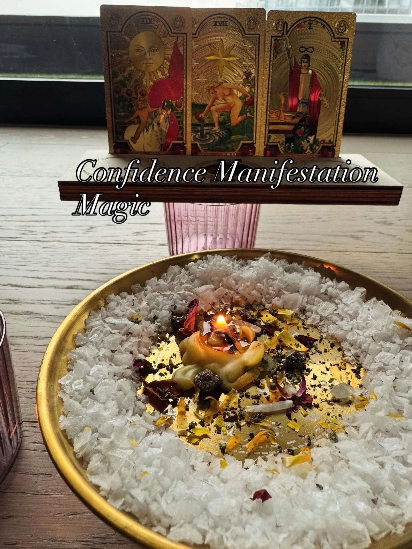 Confidence Manifestation Magic
Do on a Sunday before the Full Moon.
Cleanse 1 yellow candle with incense.
Carve your name ( top to bottom) + words: confidence &middot; charisma &middot; charm.
Anoint with olive oil, sprinkle cinnamon, light and visua