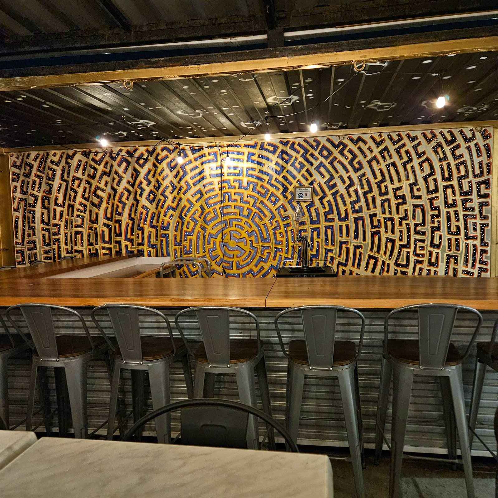 "October Skies Mural" 2024. Acrylic on Shipping container. dbar Boston.