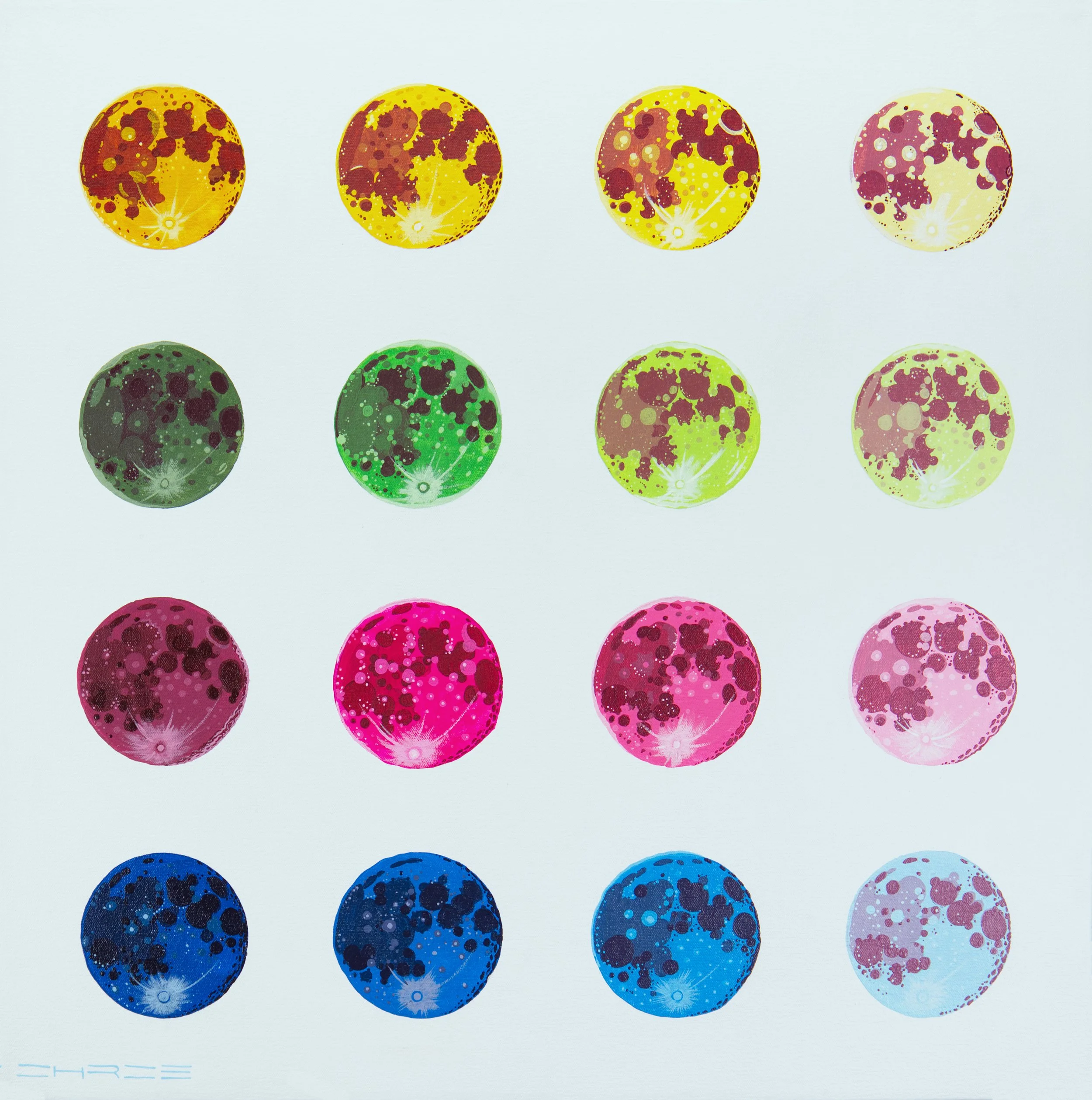 "Sixteen Moons," 2026. Acrylic on canvas. 26x26. Available for purchase. 