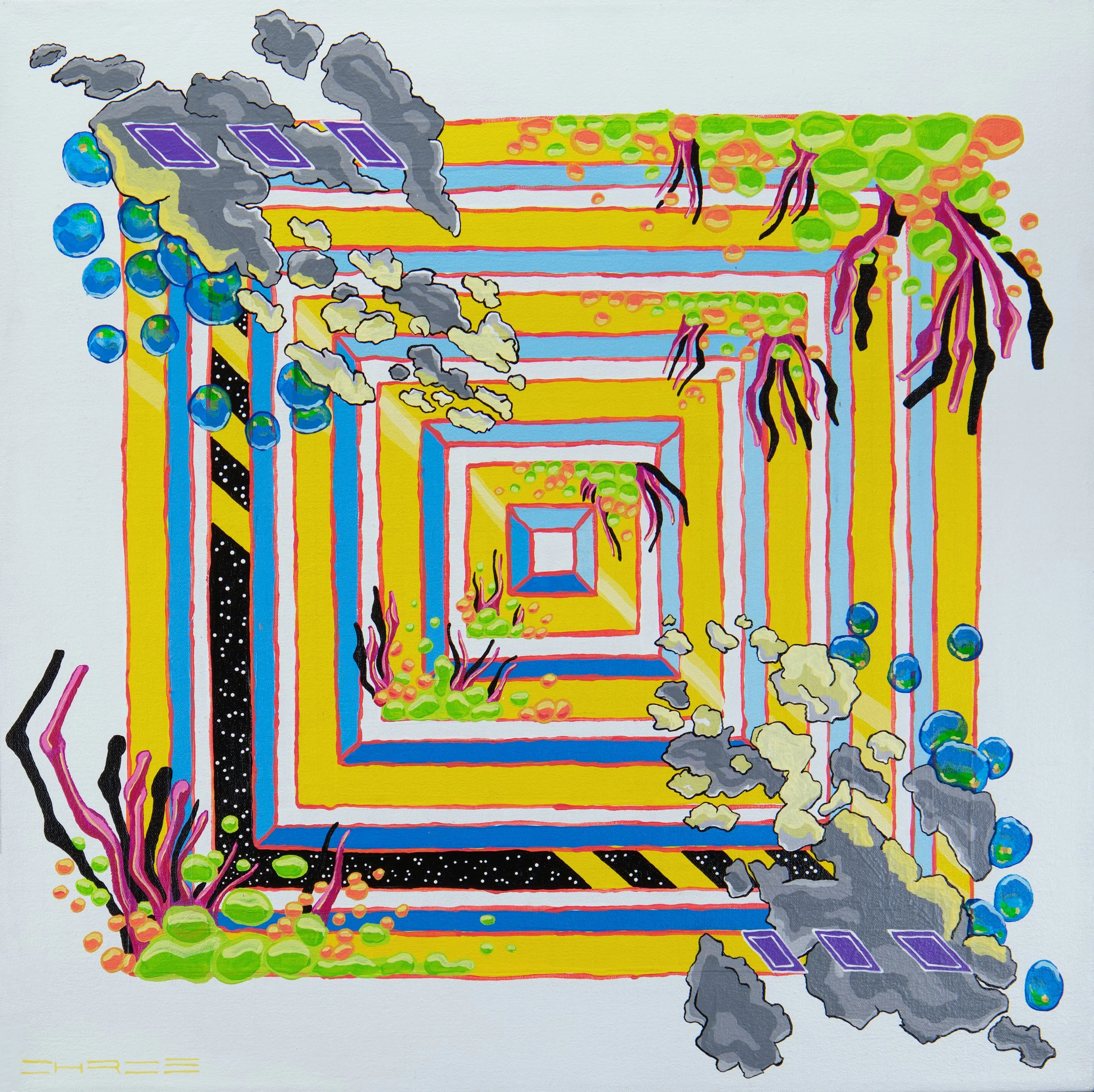 "Yellow Squares: Afterlife," 2025. Acrylic on canvas. 26x26. Available for purchase.