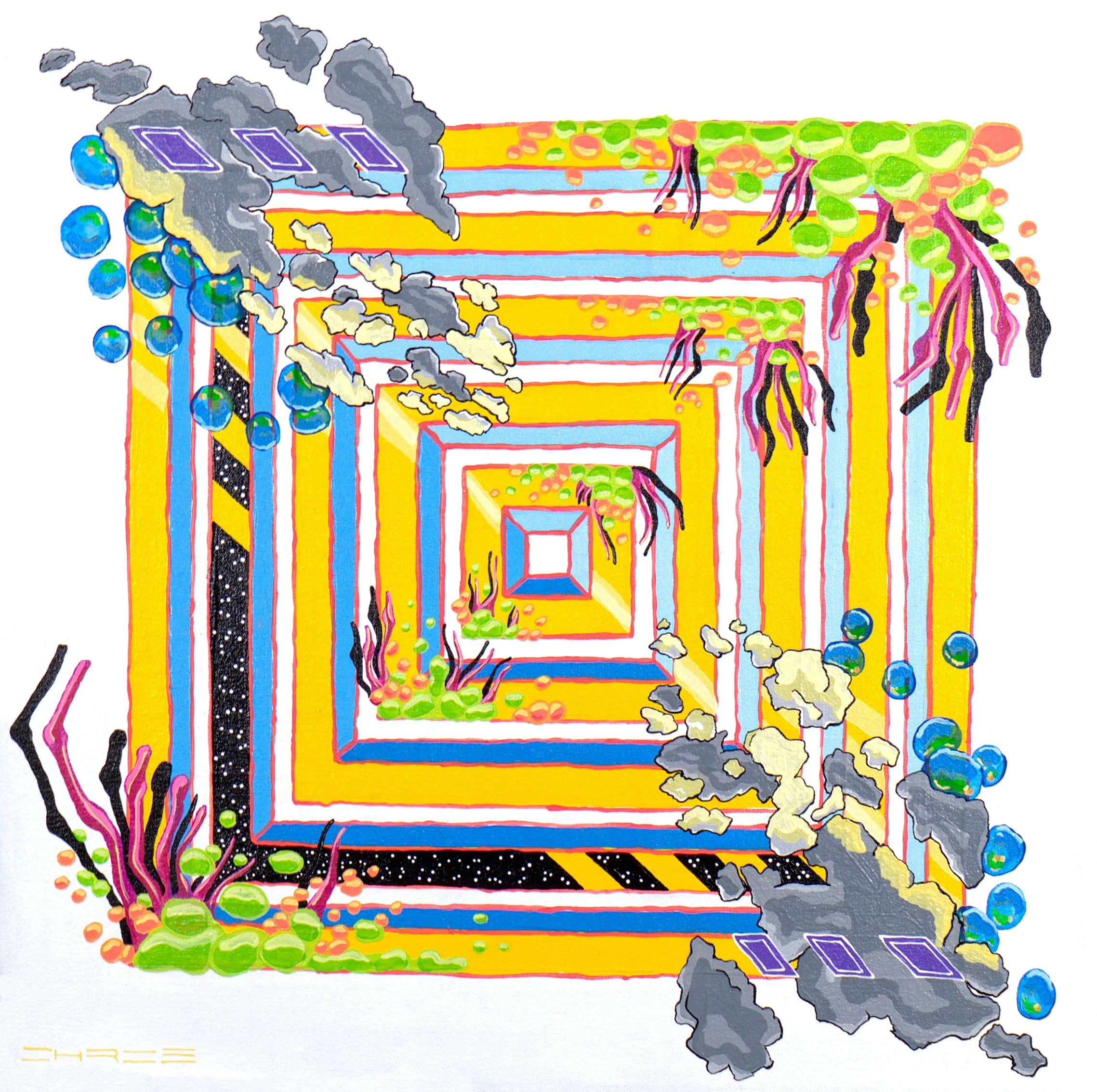 "Yellow Squares: Afterlife," 2025. Acrylic on canvas. 26x26. Available for purchase.