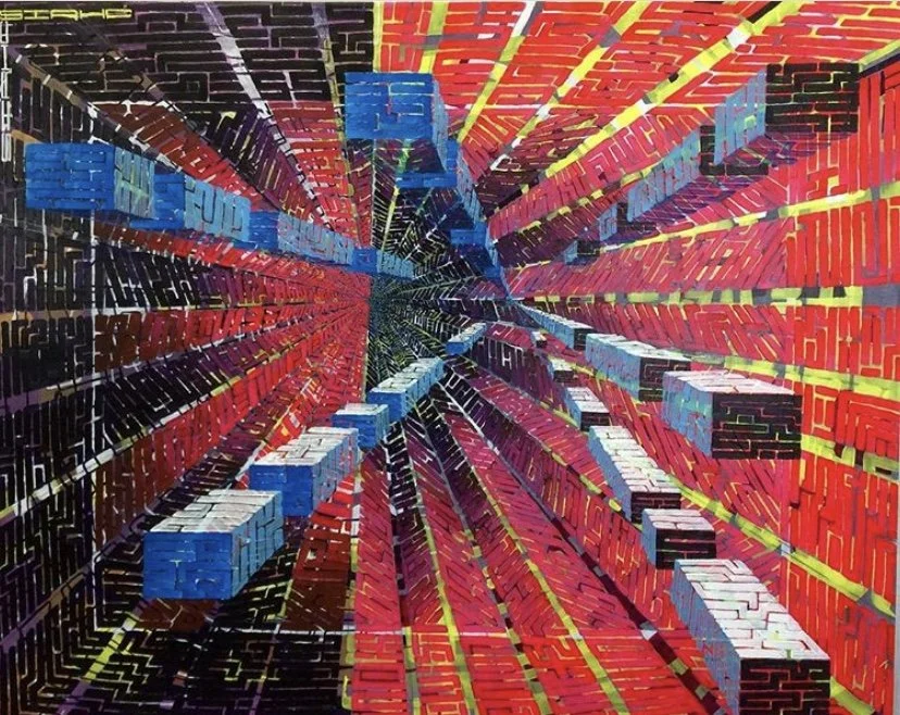 "Geometric Projections," 2016. Acrylic on canvas. Dimensions unknown. Private collection. 