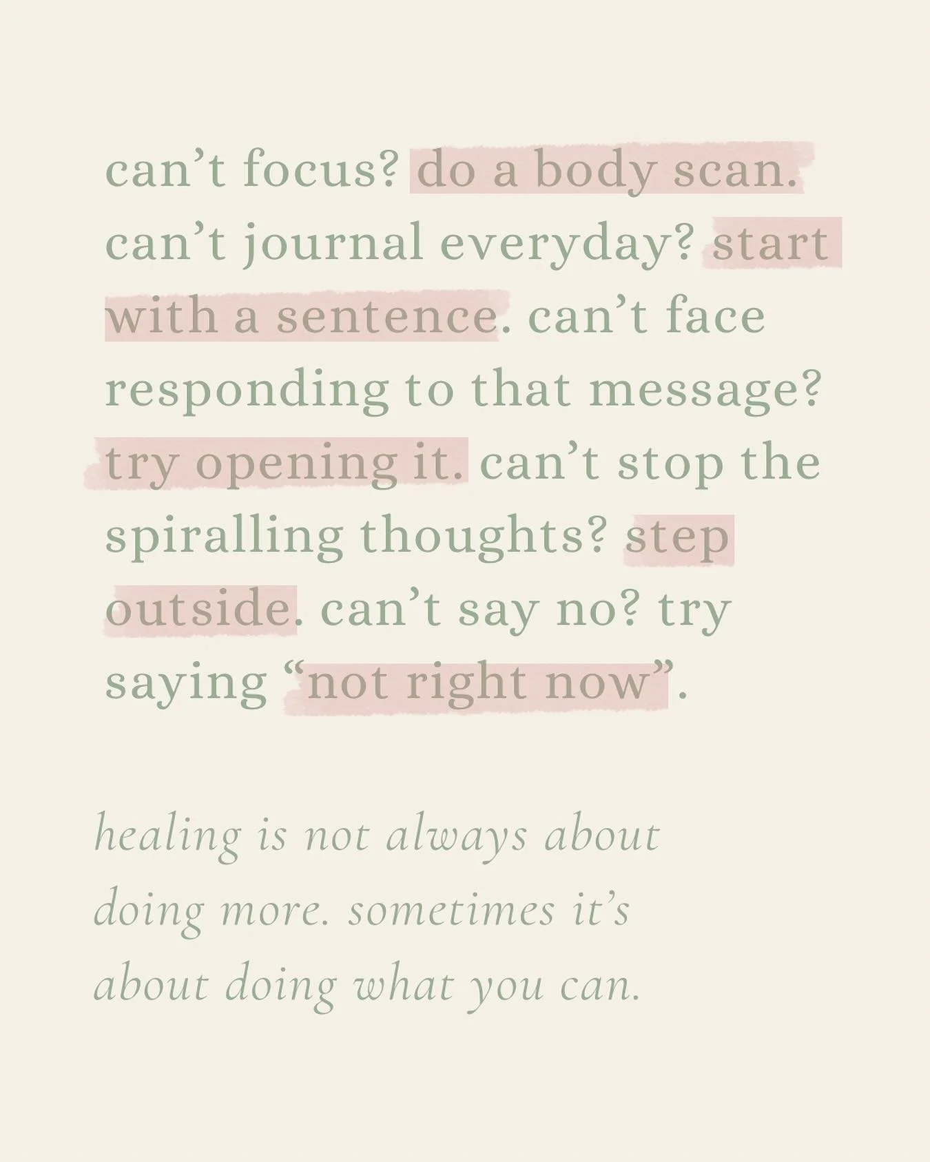 Some days the idea of &ldquo;working on yourself&rdquo; feels impossible.

You already have enough on your plate and the thought of doing deep emotional work is exhausting.

But healing is not always about big changes or breakthroughs. Sometimes it i