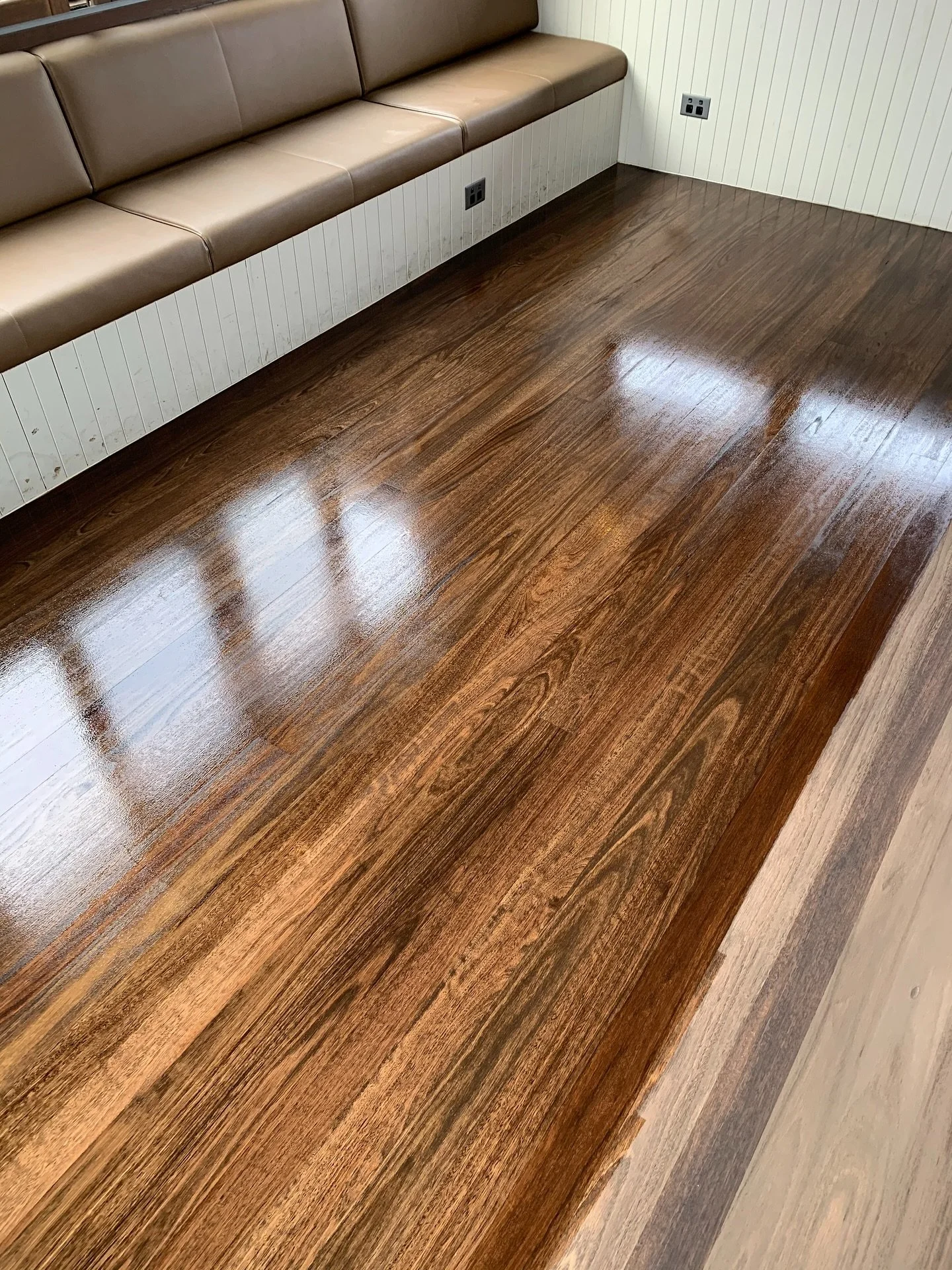 Spotted Gum x Diesel Dog 🐾
This one features a custom touch &mdash; Grimes &amp; Sons Diesel Dog stain bringing rich depth to the natural character of Spotted Gum, all sealed and softened with Loba Duo Matt for a durable, low-sheen finish.

Another 
