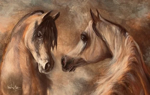 Equine Art - "The Thrill of Attraction" Classic equine portraiture capturing movement and grace through warm, atmospheric tones

A2 size 16.5 x 23.4 inches/420 x 594 mm

Hand Signed and numbered personally
Certificate of Authenticity
Archival quality