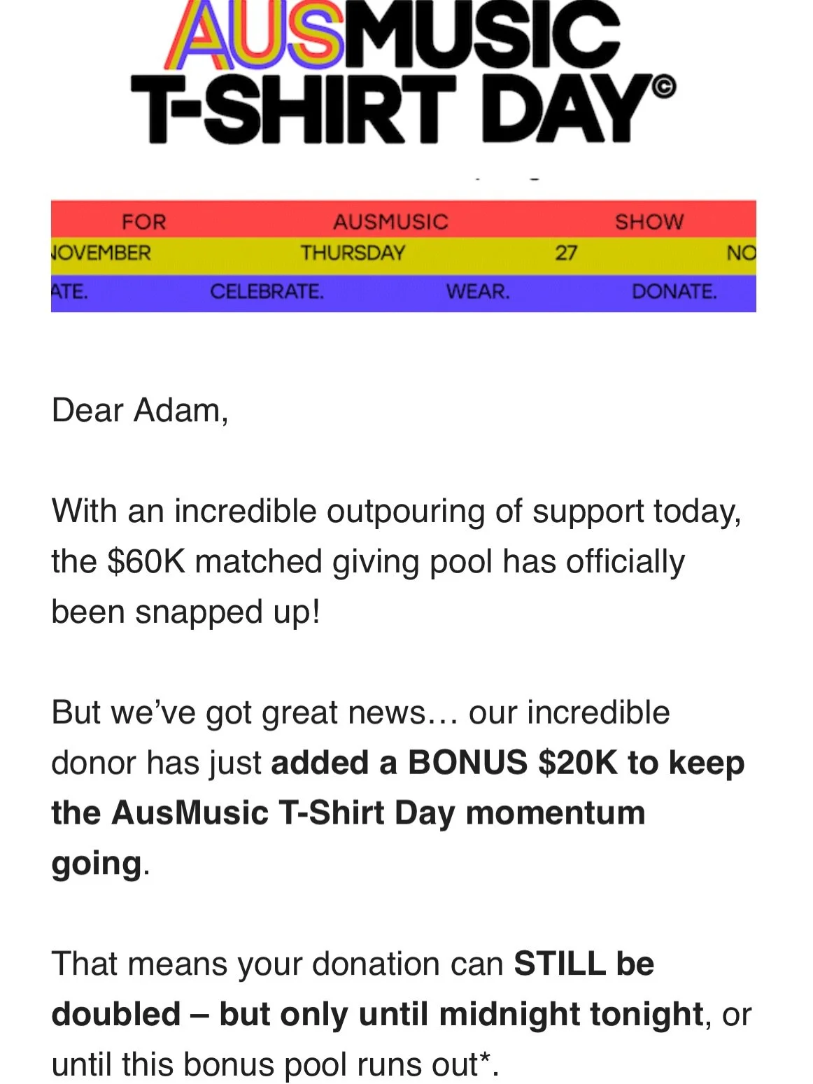 Still time to make your donation count for double whatever you can afford!!! @ausmusictshirtday @ausmusictshirtday_official @crewcareaustralia