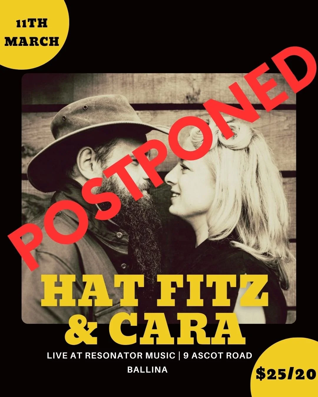 Unfortunately we have to postpone the Hat Fitz &amp; Cara show scheduled for tomorrow the 11th :( if you've bought tickets, you should be seeing a refund tonight, apologies to everyone, but we're looking at a new date for later in the year when it wo