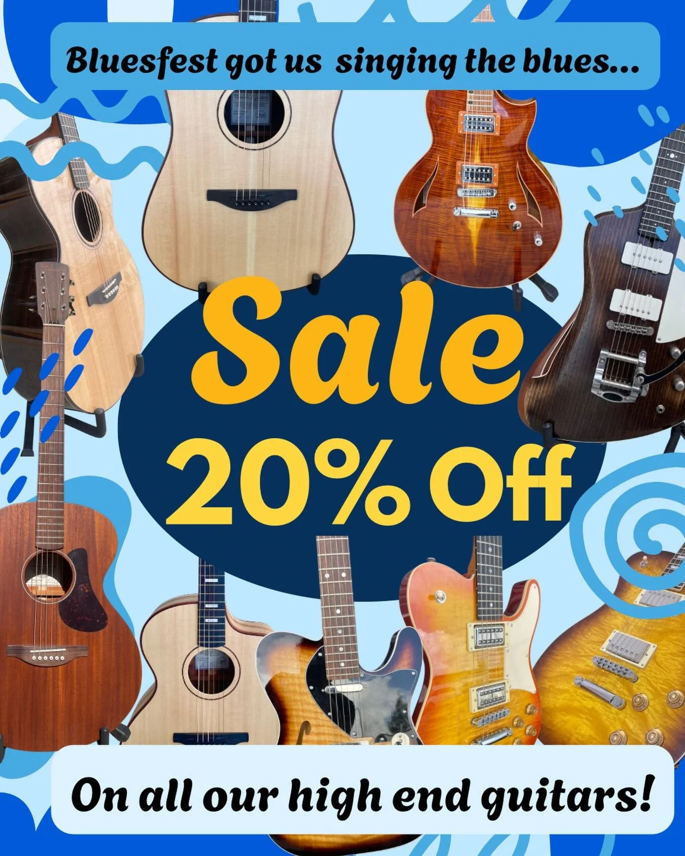 We got you! Cancellation of Bluesfest has us all playing the blues, so let&rsquo;s put a bit of cheer back in players hands with a MASSIVE 20% off all of our Australian brands, including Fenech, Leigh Guitars, Octigan and J Parsons instruments. 

The