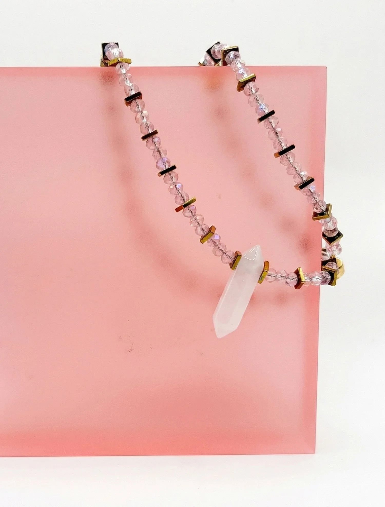 Round Rose Necklace with Quartz