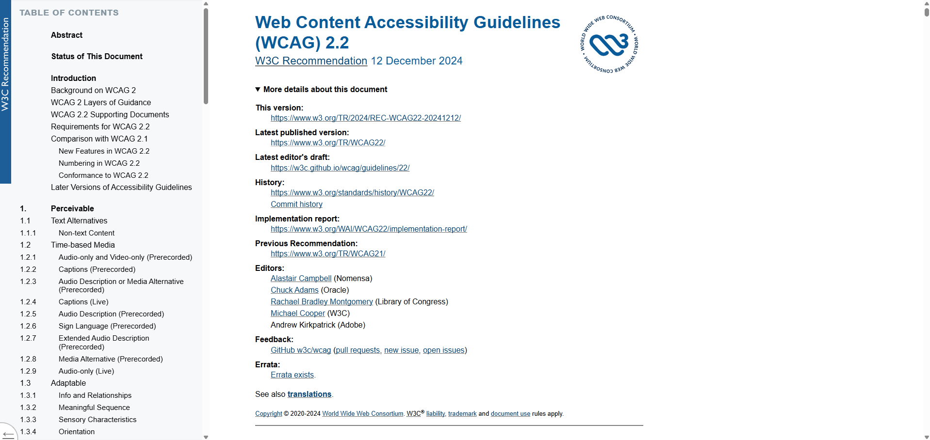 The Web Content Accessibility Guidelines as per October 2025.