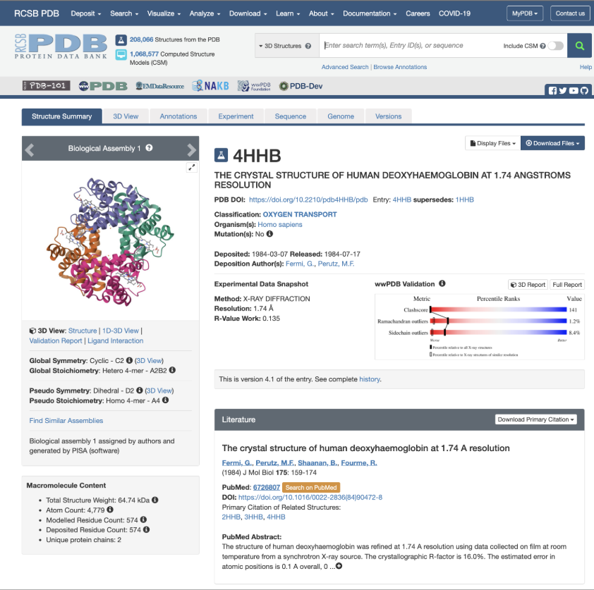 Existing detail summary page for a molecule in PDB