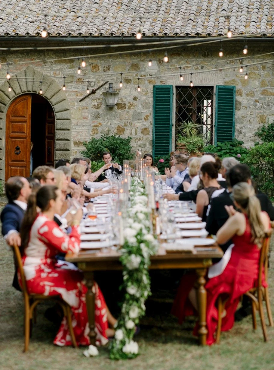 A candlelit wedding dinner at Borgo di Camporsevoli in Tuscany.

This is the kind of atmosphere we love creating through thoughtful wedding planning in Tuscany. Long tables, warm lights, and a setting that feels elegant but still relaxed.

At Borgo d