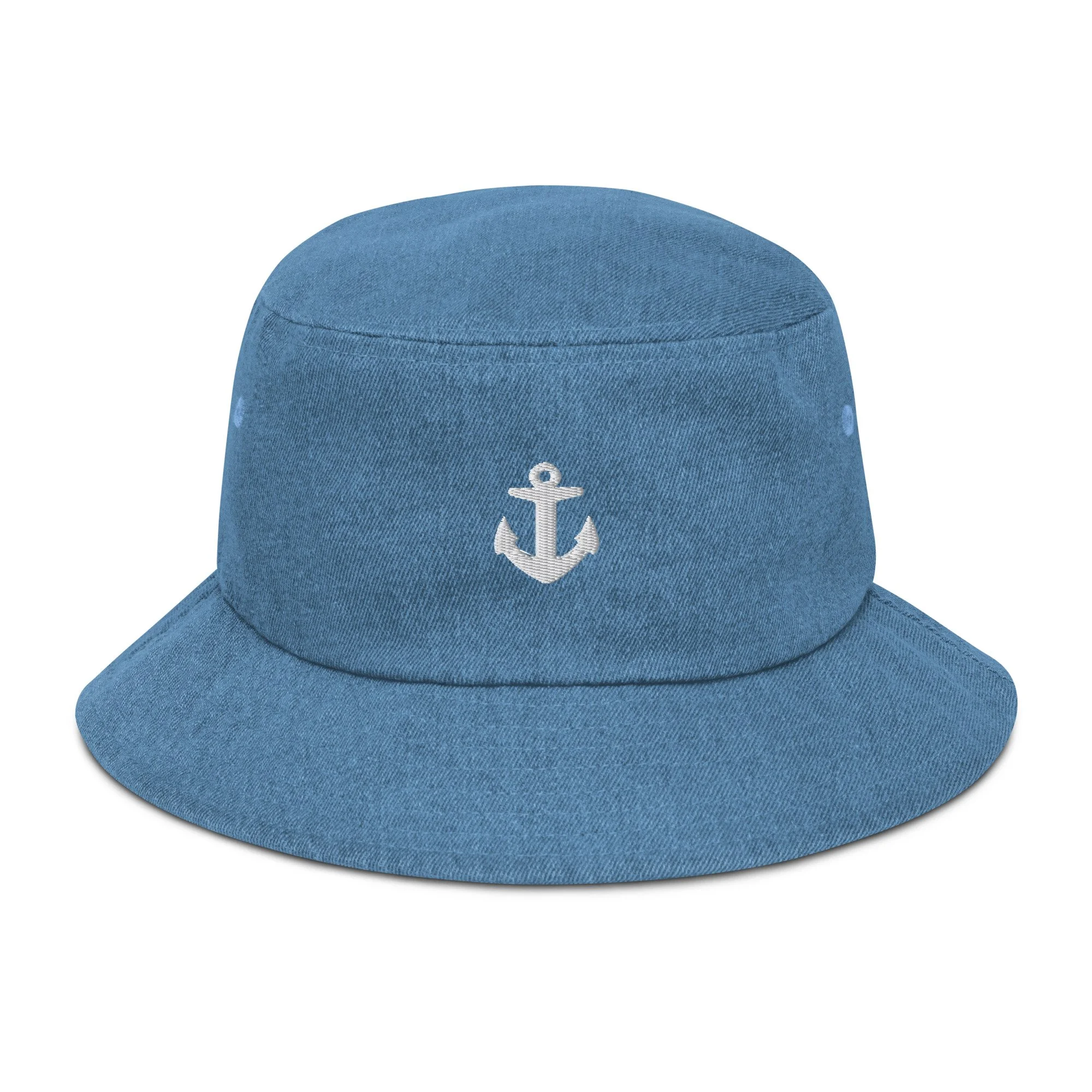 Denim bucket hat with embroidered anchor