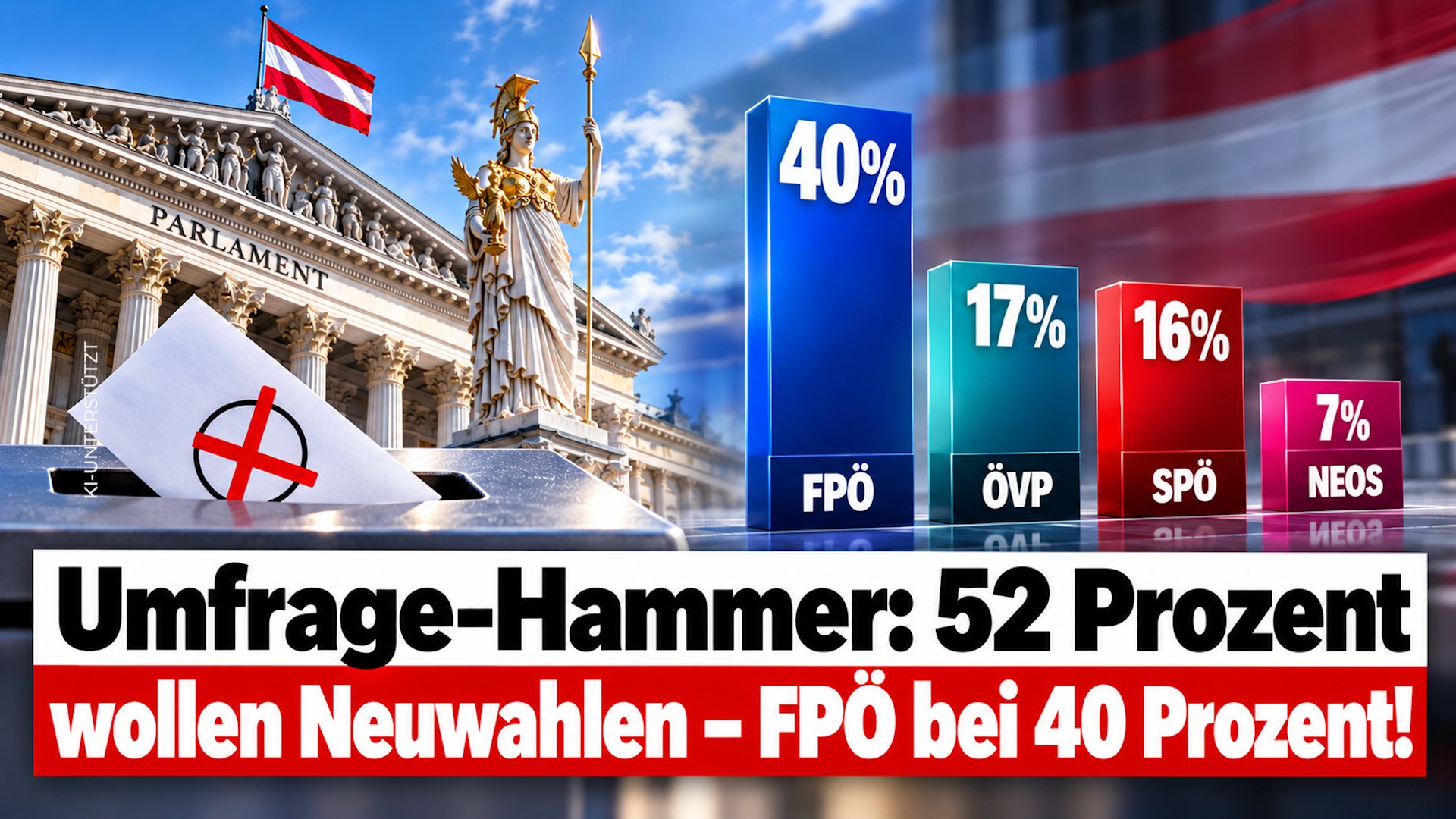 Umfrage-Hammer: 52 Prozent wollen sogar Neuwahlen und die liegt FPÖ bei 40 Prozent!