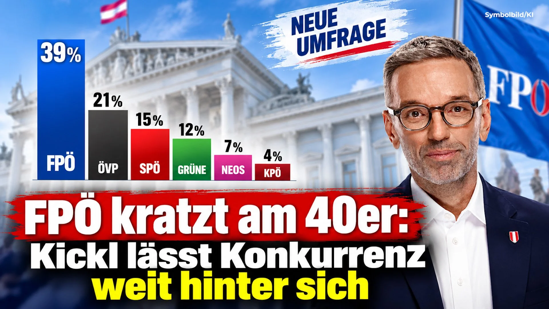 FPÖ kratzt am 40er: Kickl lässt Konkurrenz weit hinter sich