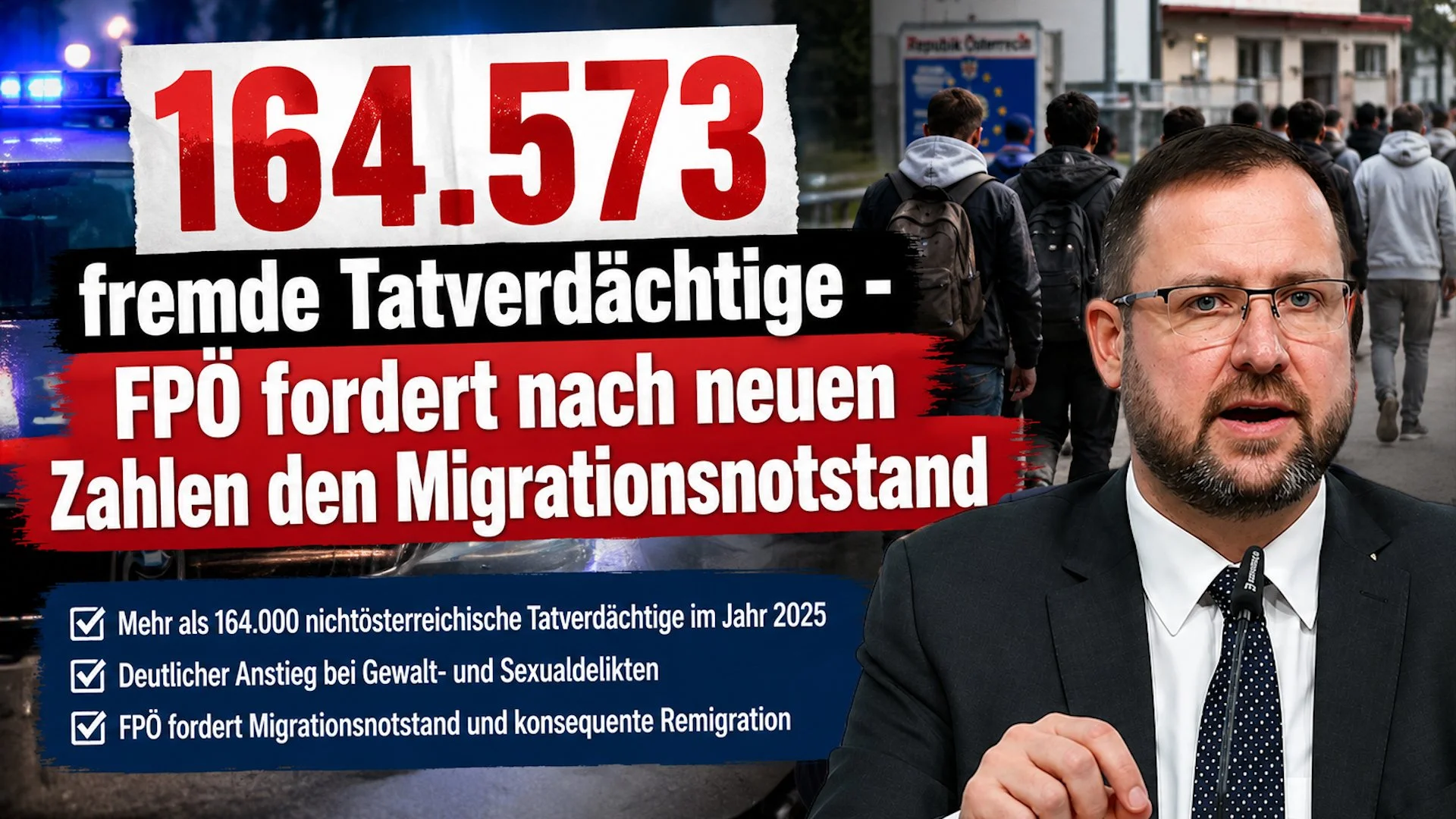 164.573 fremde Tatverdächtige - FPÖ fordert Migrationsnotstand