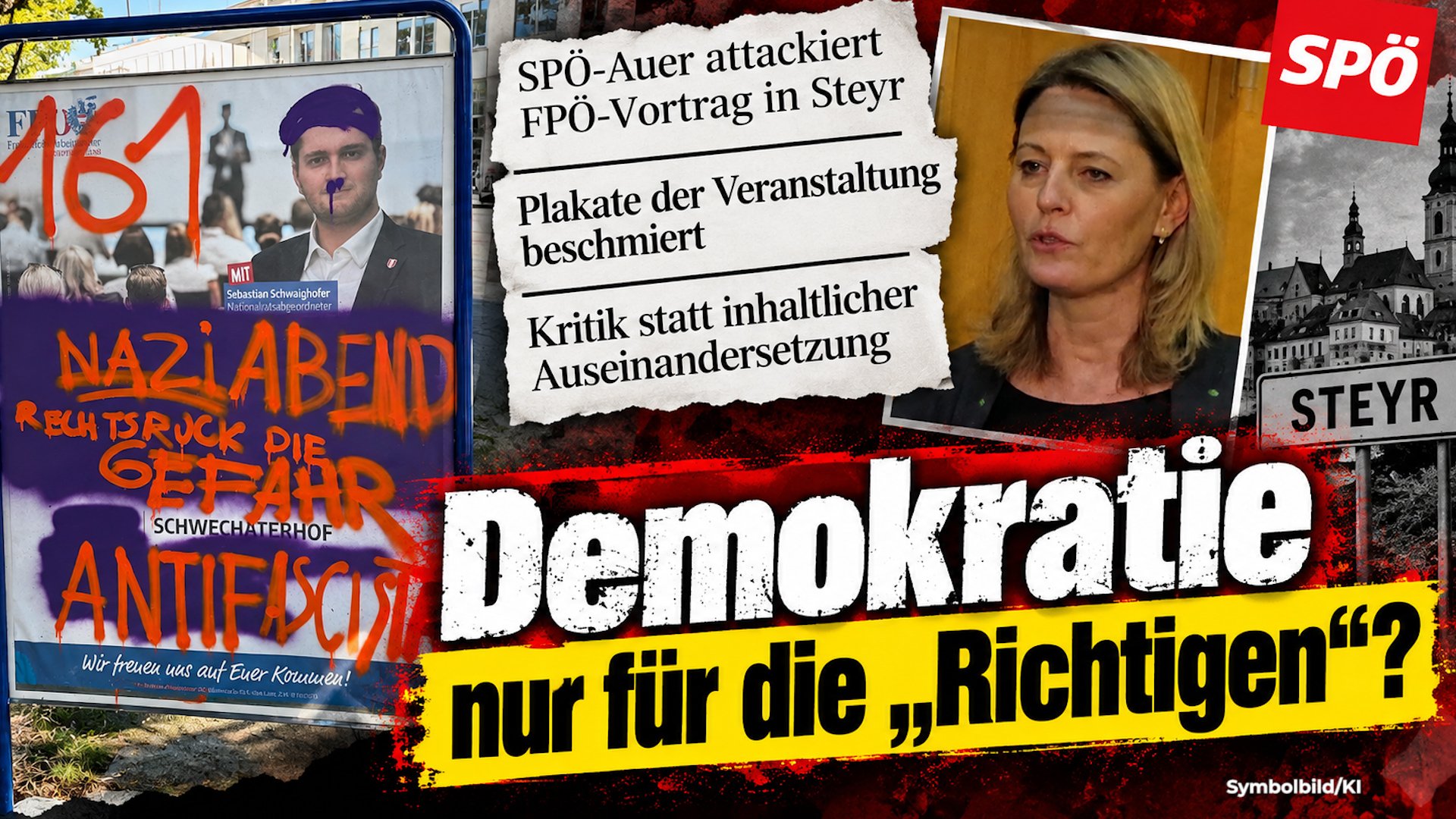 Demokratie nur für die „Richtigen“? - Plakate beschmiert, Vortrag attackiert: Linksextremismus-Debatte eskaliert in Steyr!