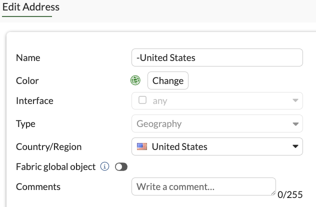 Example of a Geography Address Object in FortiGate