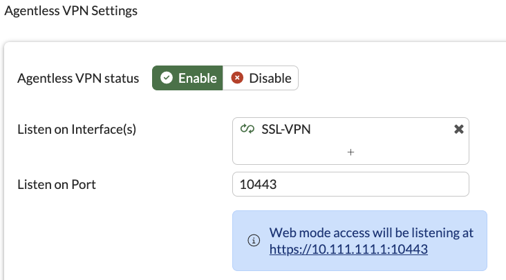 FortiGate SSL VPN Interface settings