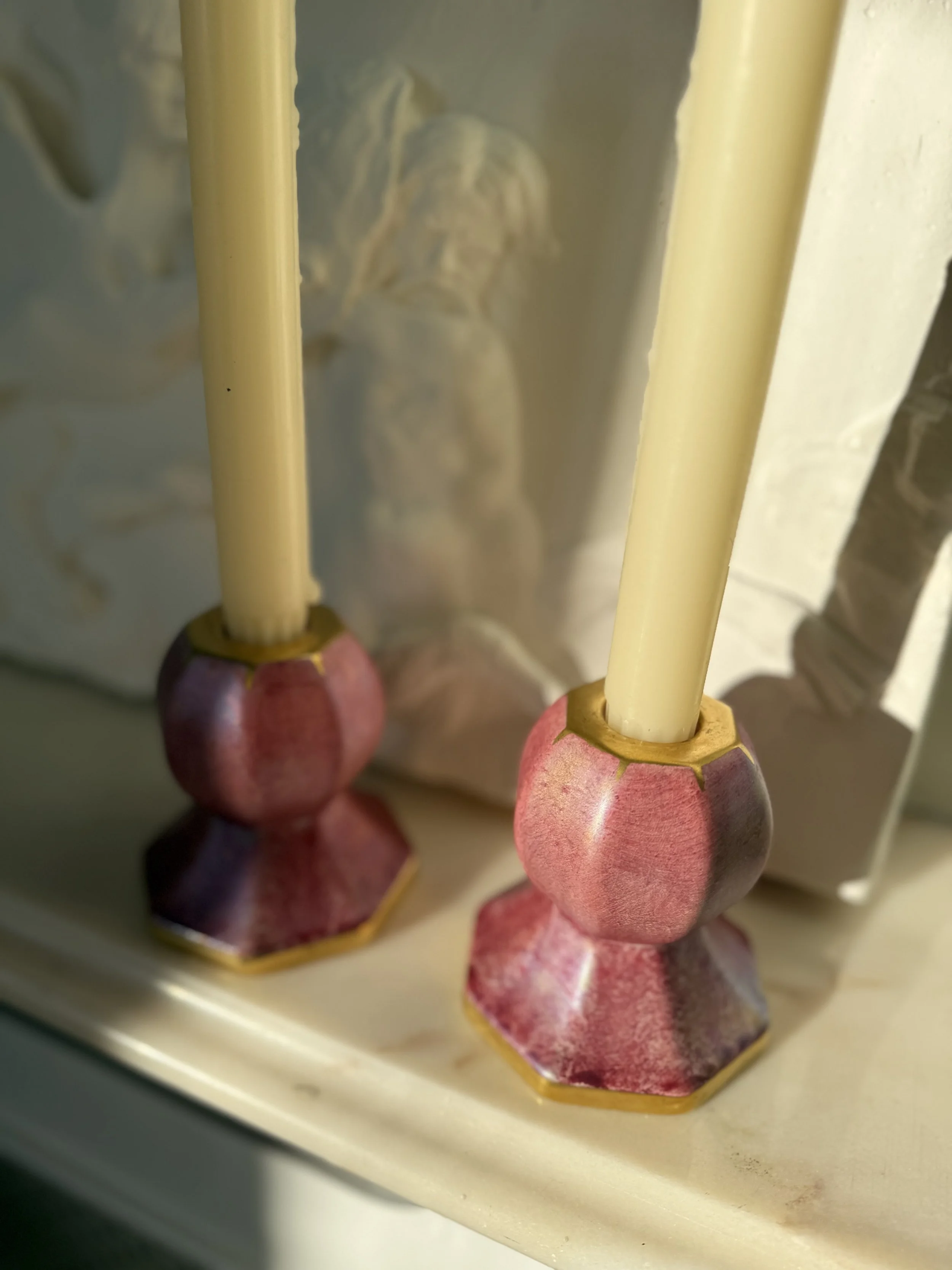Midcentury Pink Porcelaine Candle holders