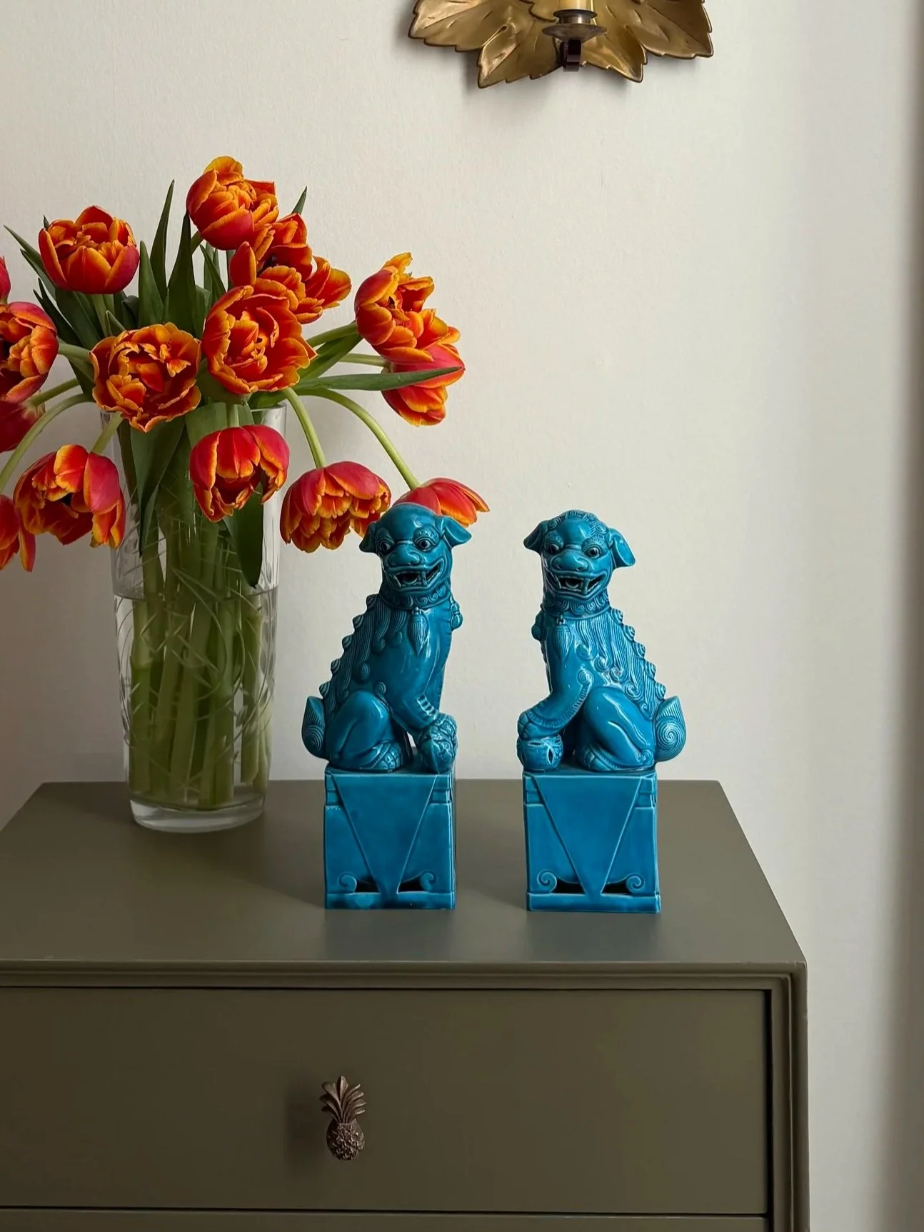 Pair Of Vintage Turquoise Foo Dogs