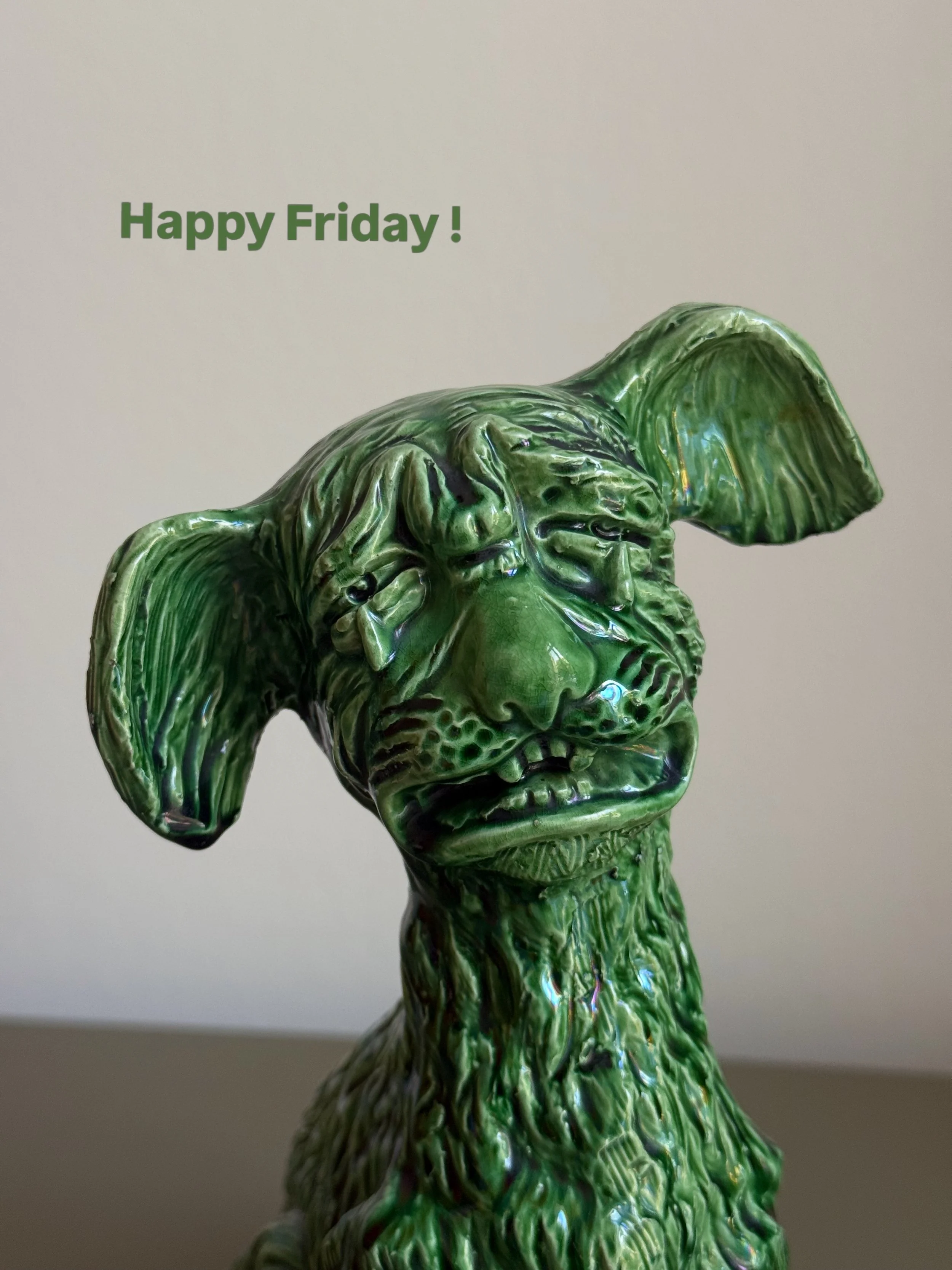 Happy Friday, lamp lovers! Hope you feel the opposite of this Aller Vale Devon Pottery green dog!  Soon available on the website or DM. 

New items on the website. Link in bio. 
 

👋 If you have just stumbled upon this page, hello! I run a carefully
