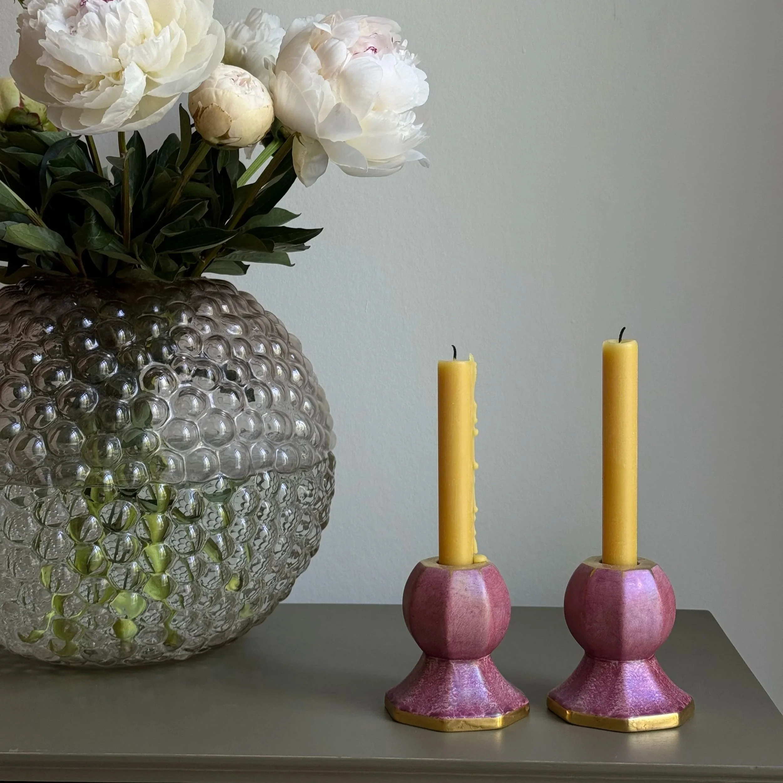 Midcentury Pink Porcelaine Candle Holders