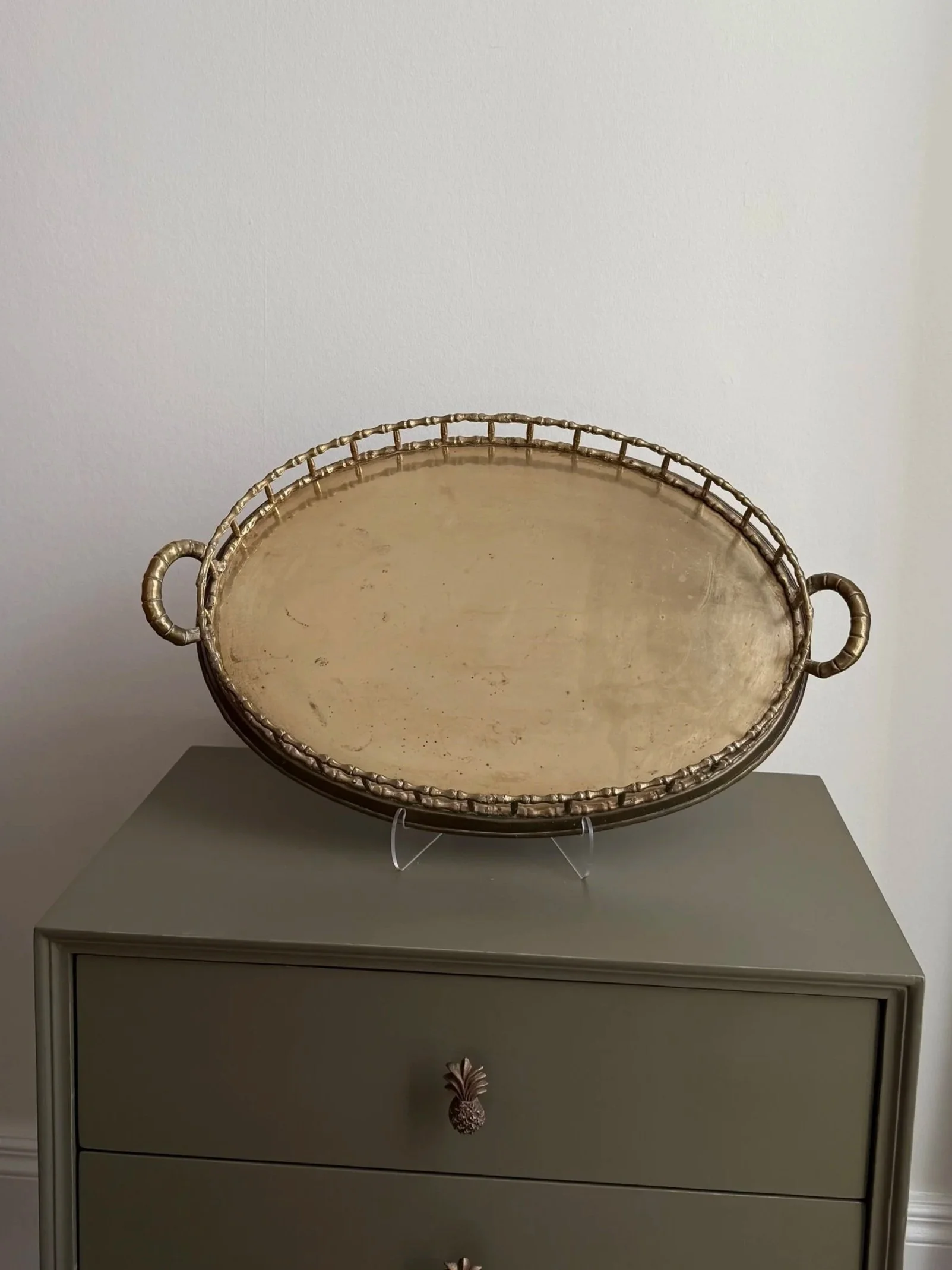 Large Faux Bamboo Brass Tray