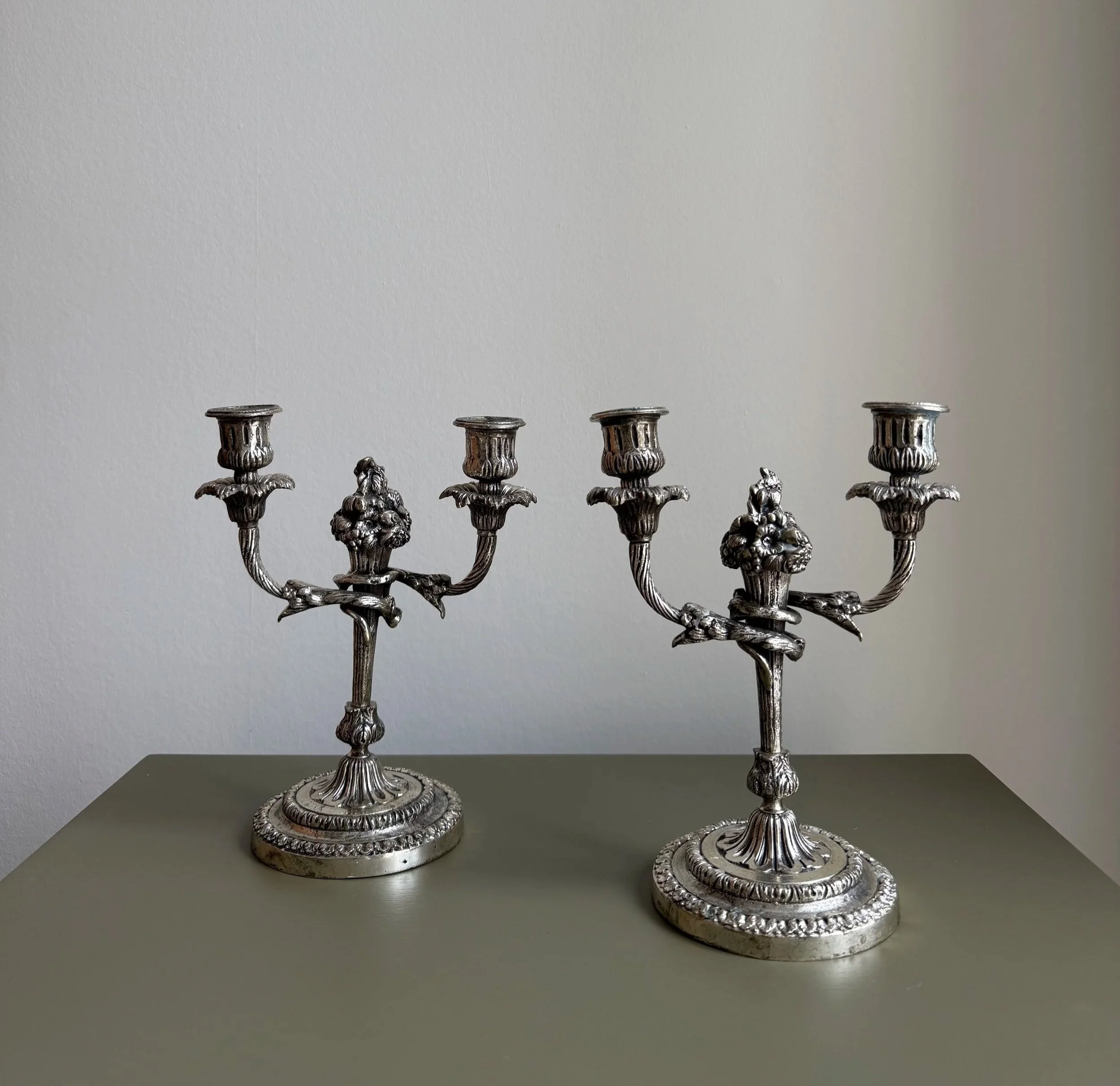 Mid-20th century neoclassical style three-arm candelabra