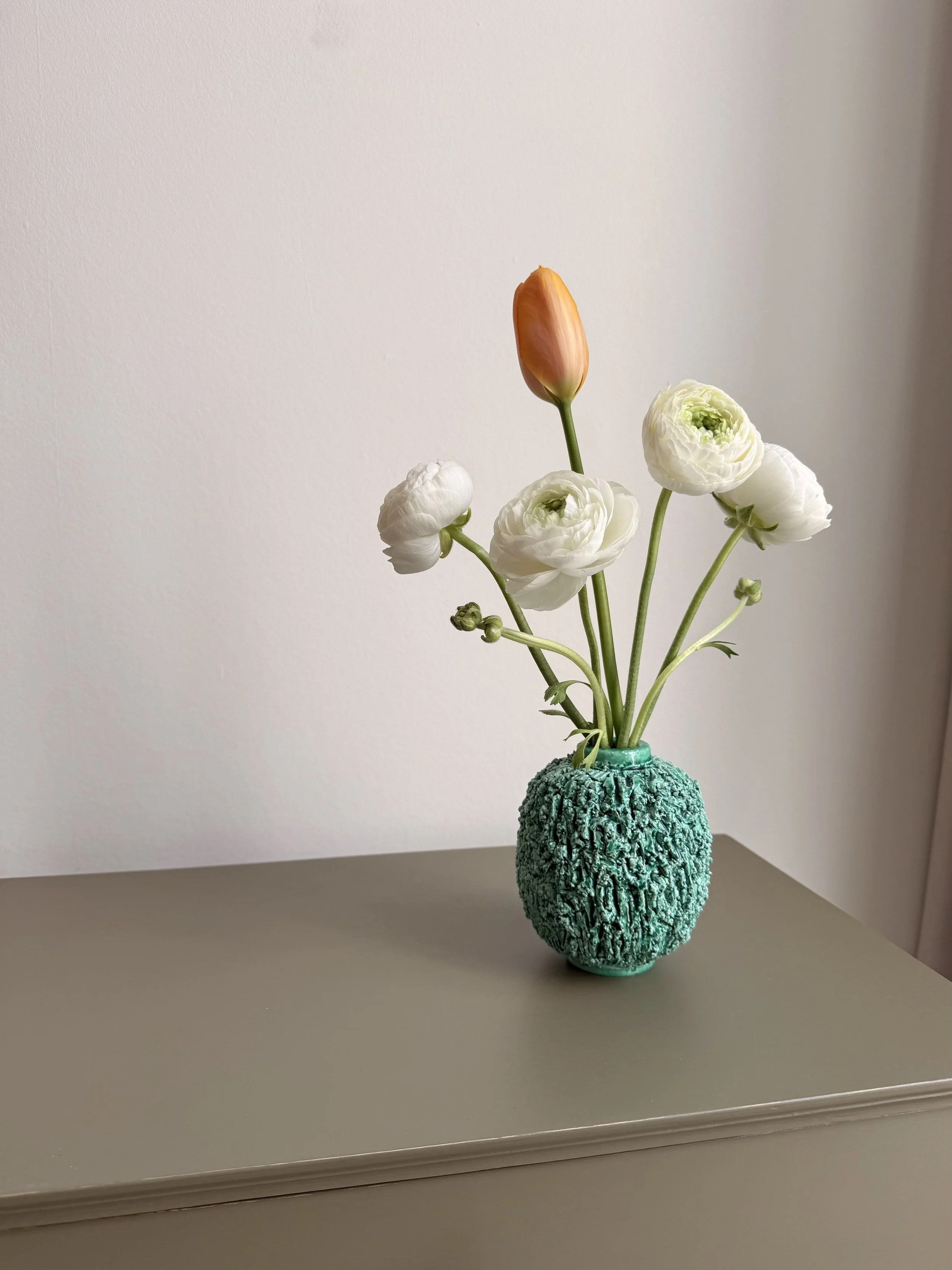 Green Oval Chamotte Vase