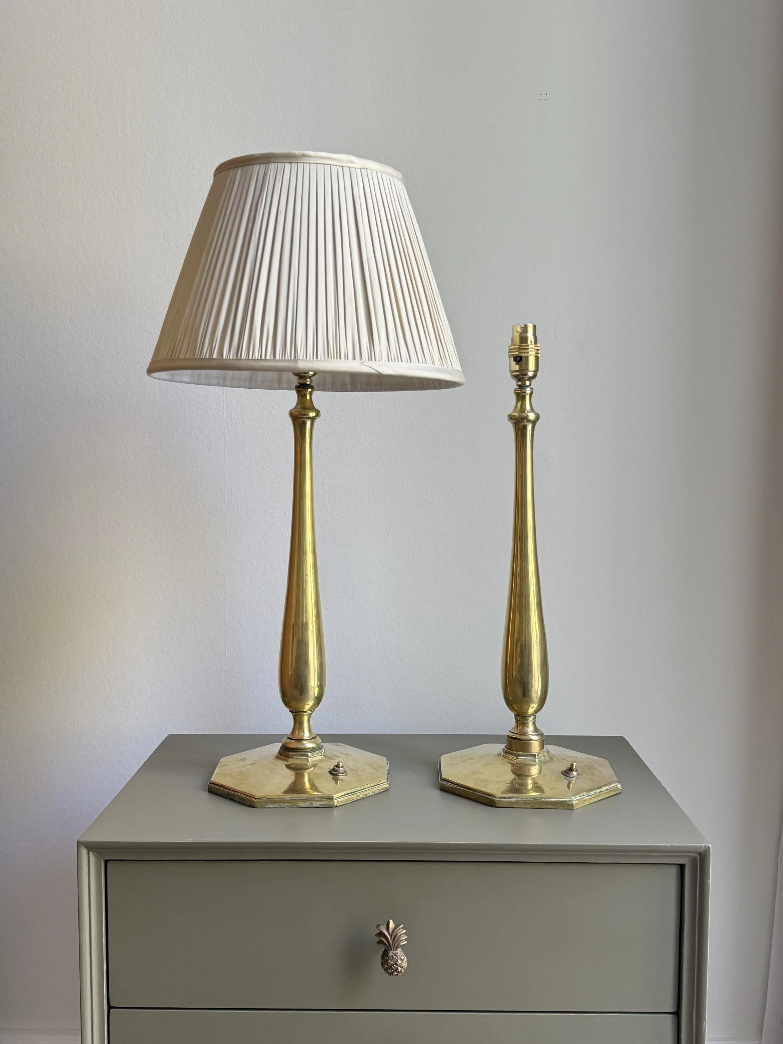 A Pair Of Similair Octagonal Brass Lamps