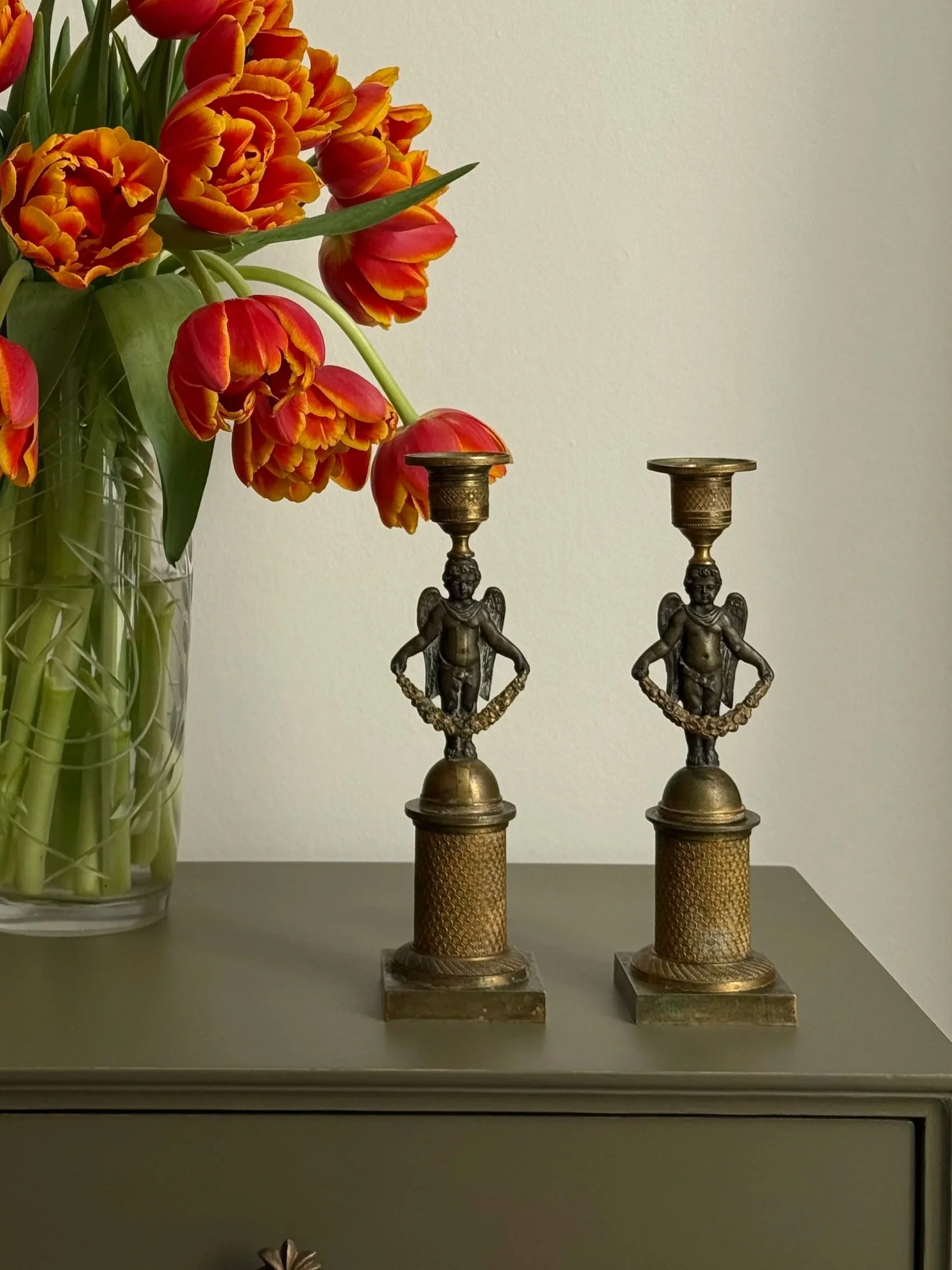 19th Century French Bronze & Ormolu Cherub Candle Holders