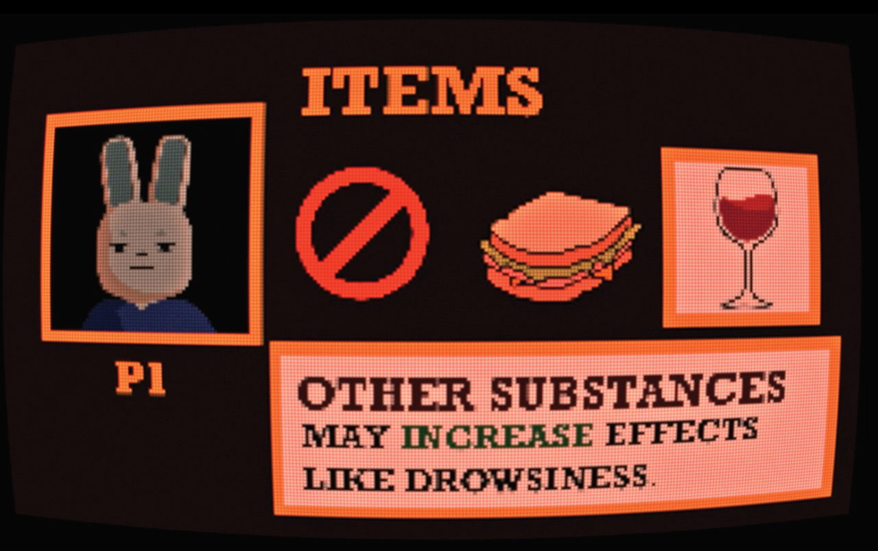 The third scene is done using a 3D/2D animation blend, with many effect layers to mimic a retro video game screen. This scene delivers pharmacological information in an easy to digest manner by making a metaphor with video game selection screens.