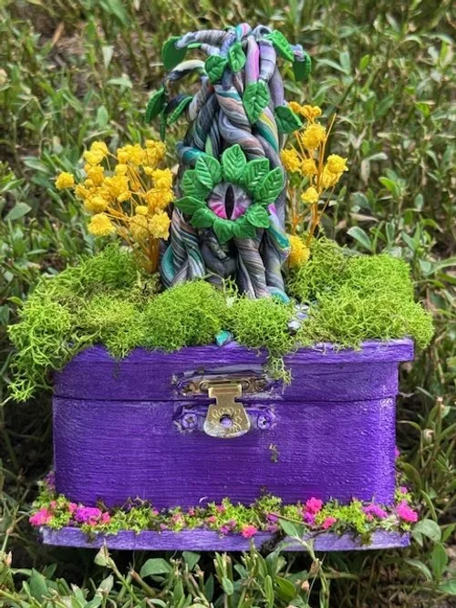 Hand Sculpted Polymer Clay Trinket Box - Nature Sees All