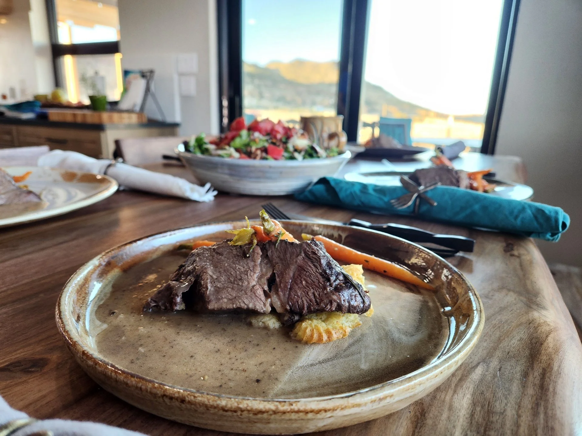 Beautiful ceramic plate hold a skillfully plated meal