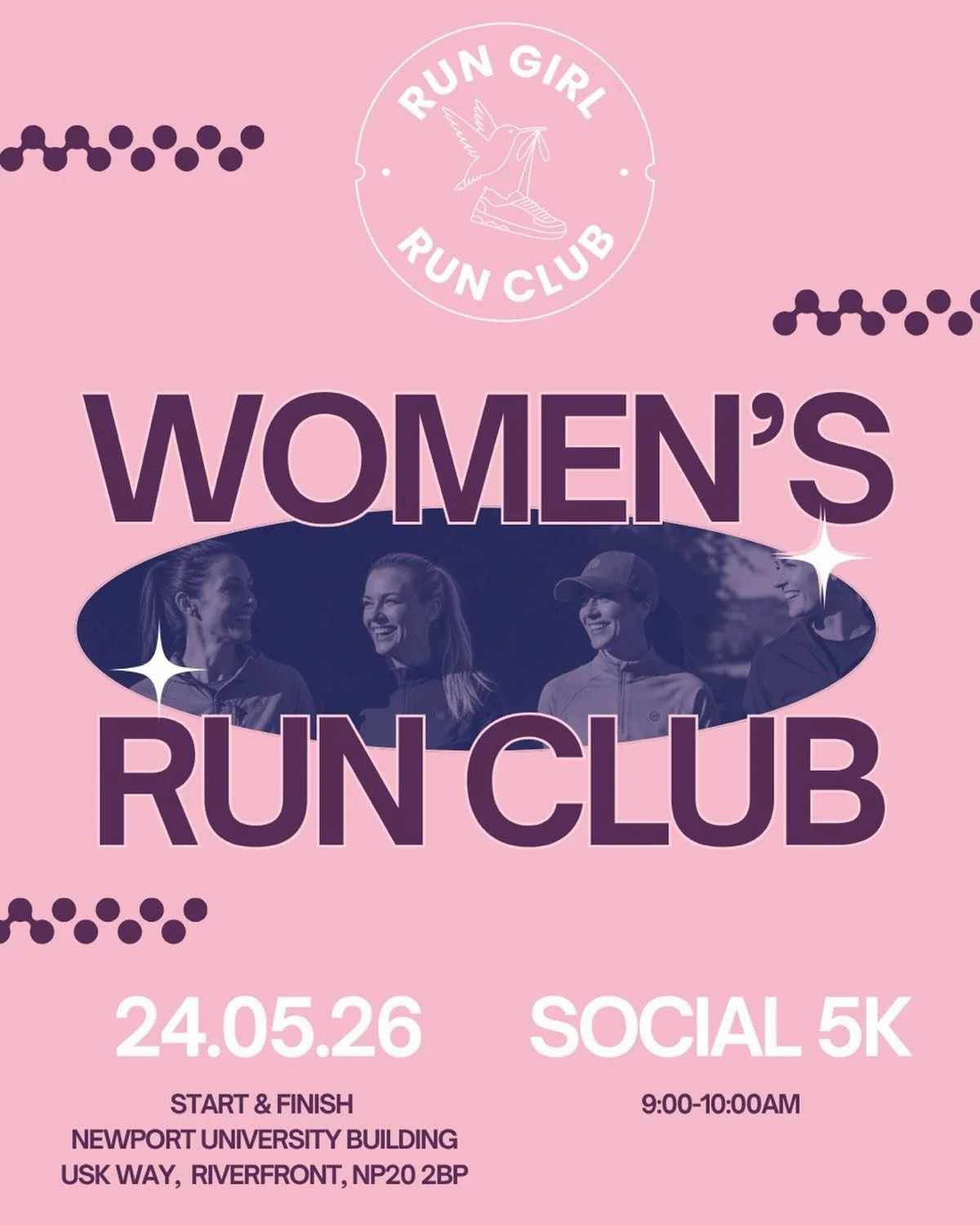 WOMEN&rsquo;S RUN CLUB: 24.05 9:00-10:00 Newport Riverfront. Our Sunday social 5km. New runners, seasoned runners and walkers all welcome. 

#therungirlrunclub 
#runclub
#newport 
#fitness 
#wellness