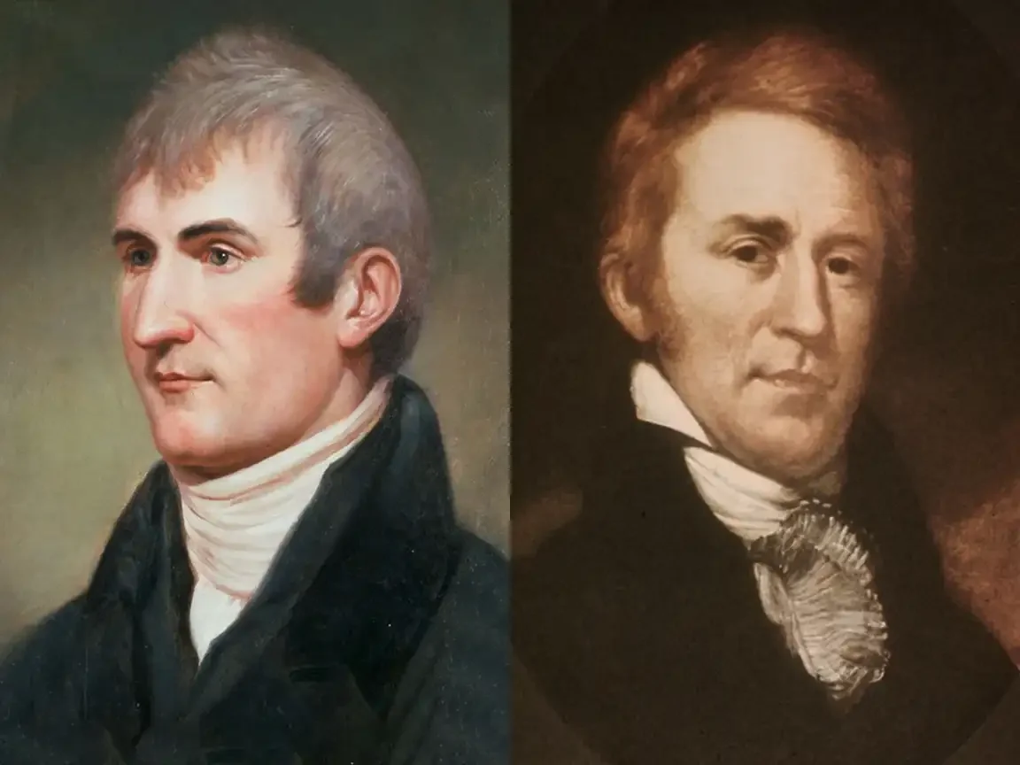 Side-by-side painted portraits of Meriwether Lewis and William Clark, leaders of the Lewis and Clark Expedition (1804–1806).