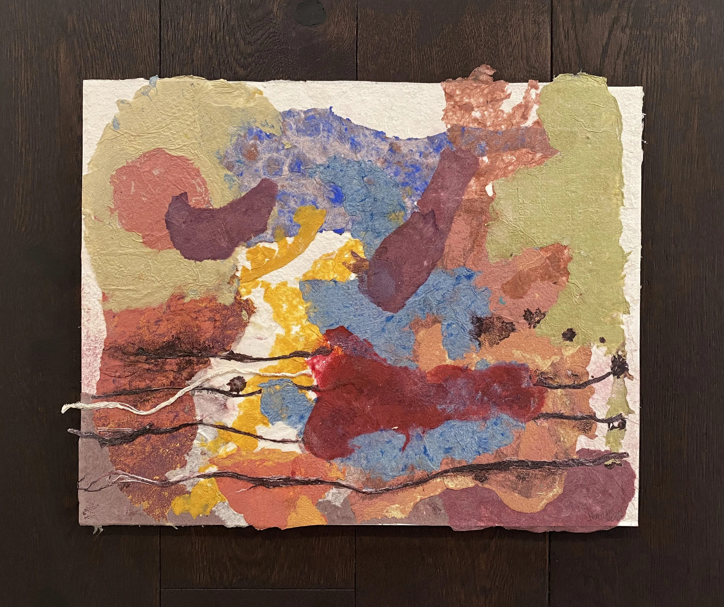 Arise
19 ¼” x 16 ½”  
pigmented paper pulp on paper, wax, mounted on wood 

