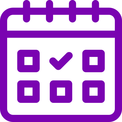 Icon of a purple calendar with a checkmark in the center.